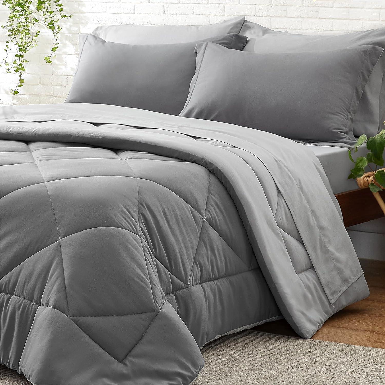 Dark Grey Queen Microfiber Reversible Bed in a Bag Set