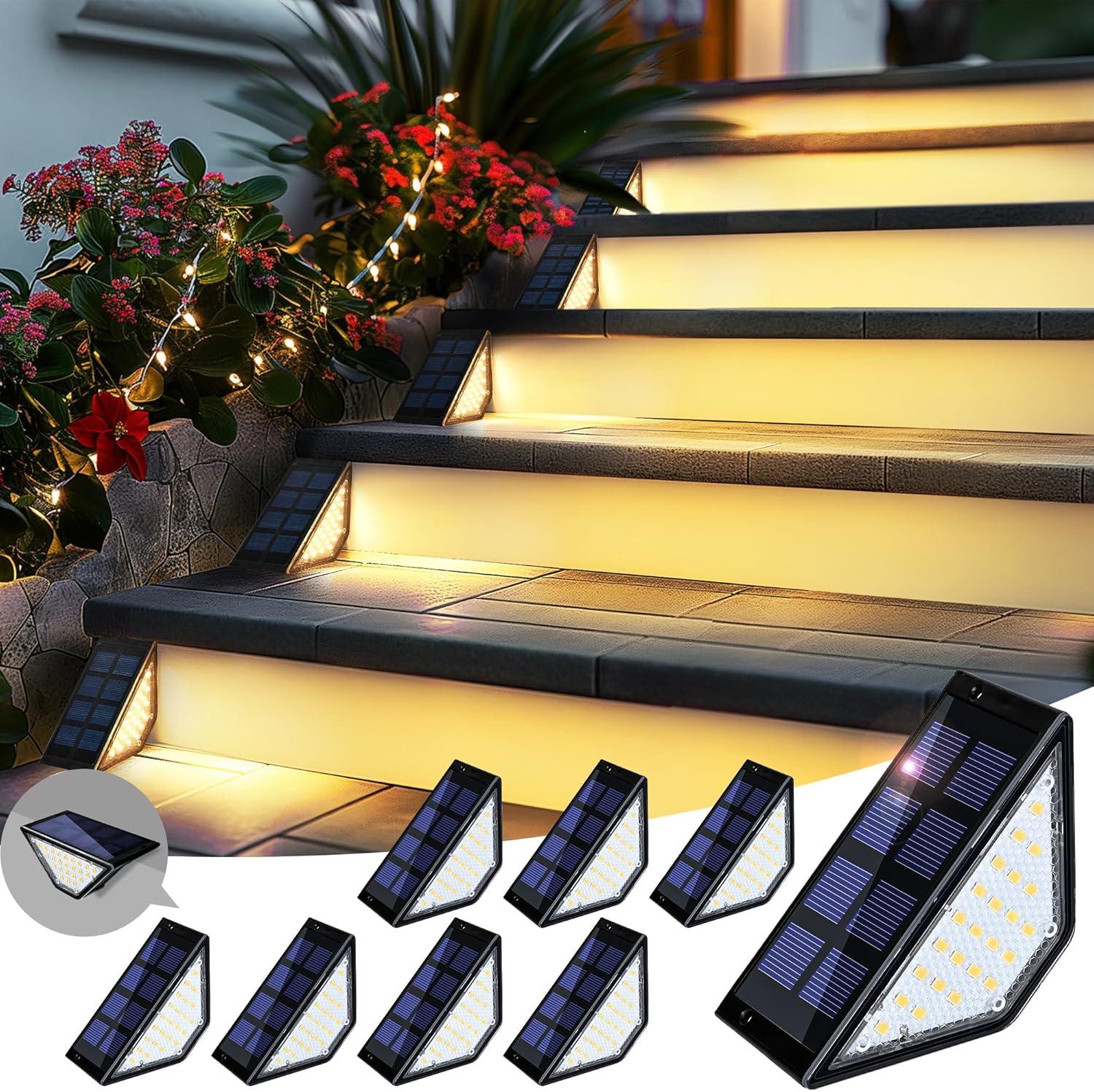 Solar Step Lights for Outside,24 LEDs Solar Stair Lights Waterproof IP65,Solar Deck Lights Outdoor for Yard, Porch, Front Door, Stair, Step, Patio, Deck(6 Pack, Warm White)