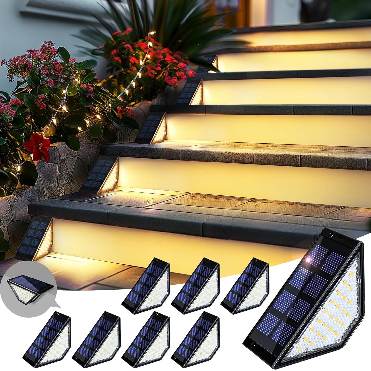 Solar Step Lights for Outside,24 LEDs Solar Stair Lights Waterproof IP65,Solar Deck Lights Outdoor for Yard, Porch, Front Door, Stair, Step, Patio, Deck(6 Pack, Warm White)