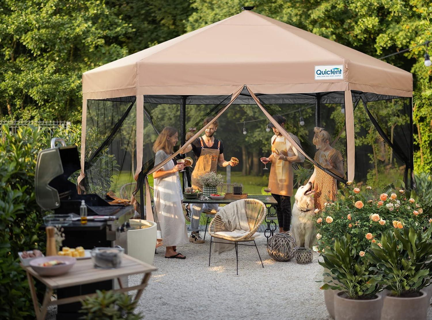 Beige 13' x 13' Metal Pop-Up Gazebo with Mosquito Netting