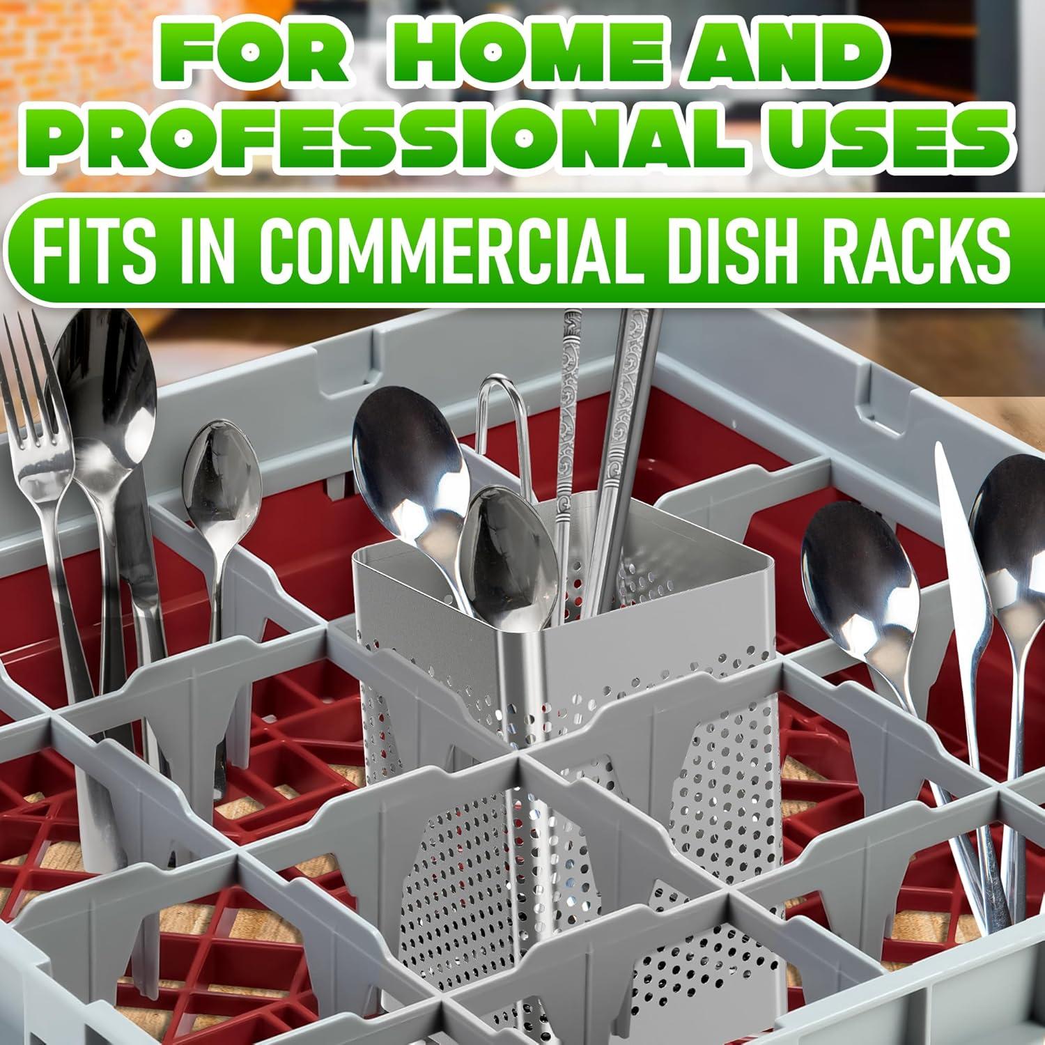 Small Kitchen Utensil Chopsticks Perforated Holder with Hooks - Stainless Steel Storage Stand Kitchen Holder for Spoon Knife Fork Case Organizer Dishwasher Safe Small Square Caddy