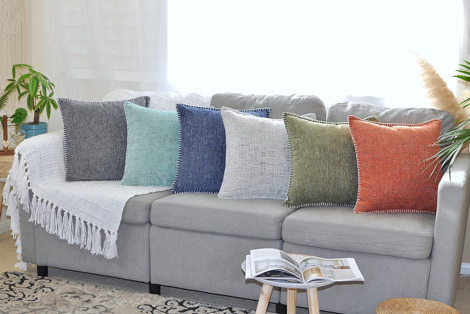 Oveesha Soft Chenille Throw Pillow Covers With Stitched Edge (Set of 2)