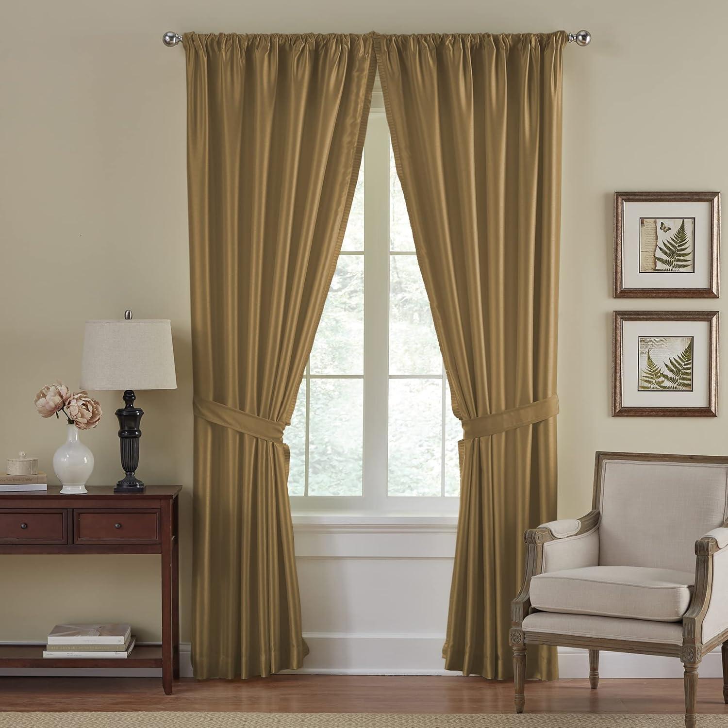 Elrene Versailles Faux Silk Room Darkening Single Window Curtain Panel - Elrene Home Fashions