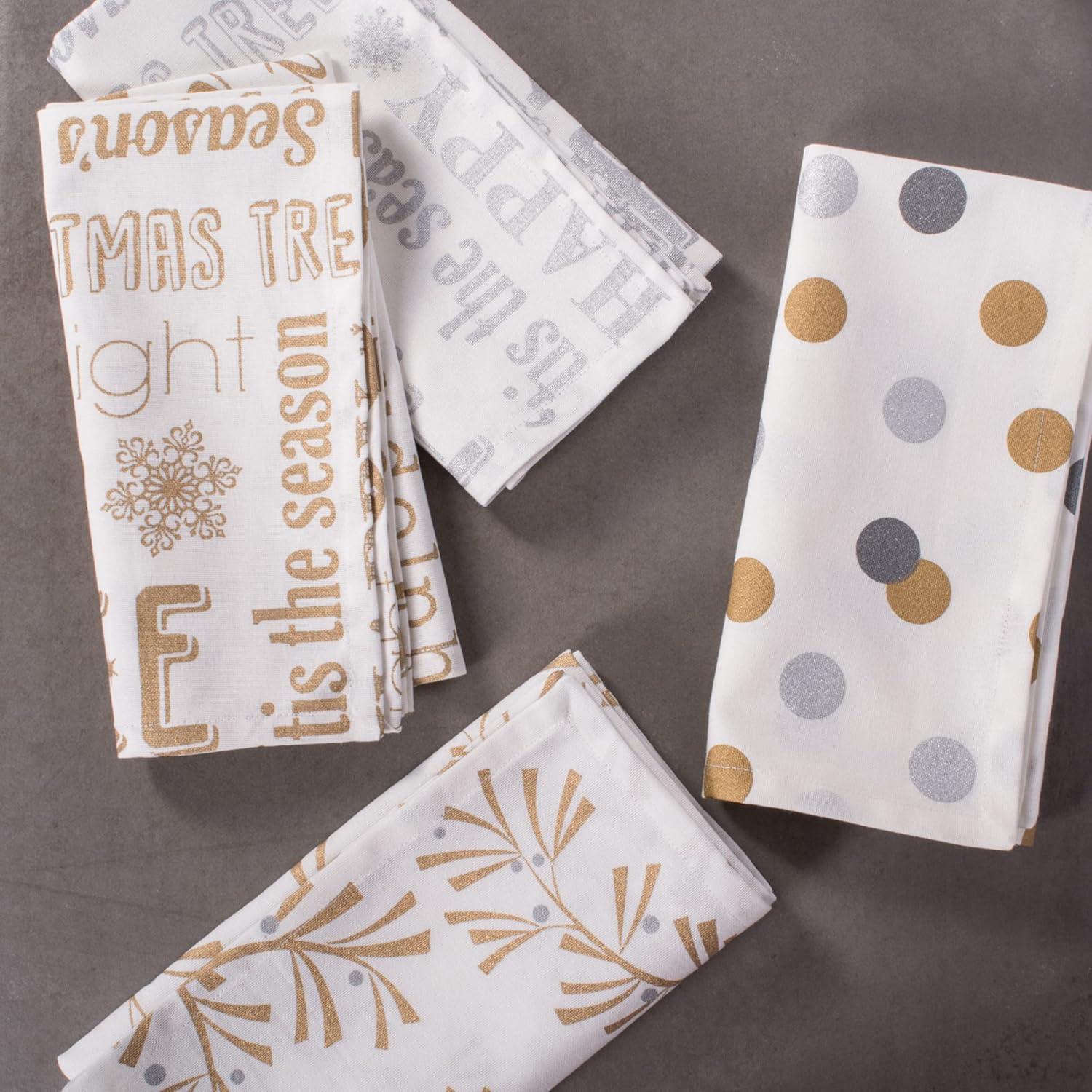 20" Silver and Gold Polka Dot Christmas Napkin Set