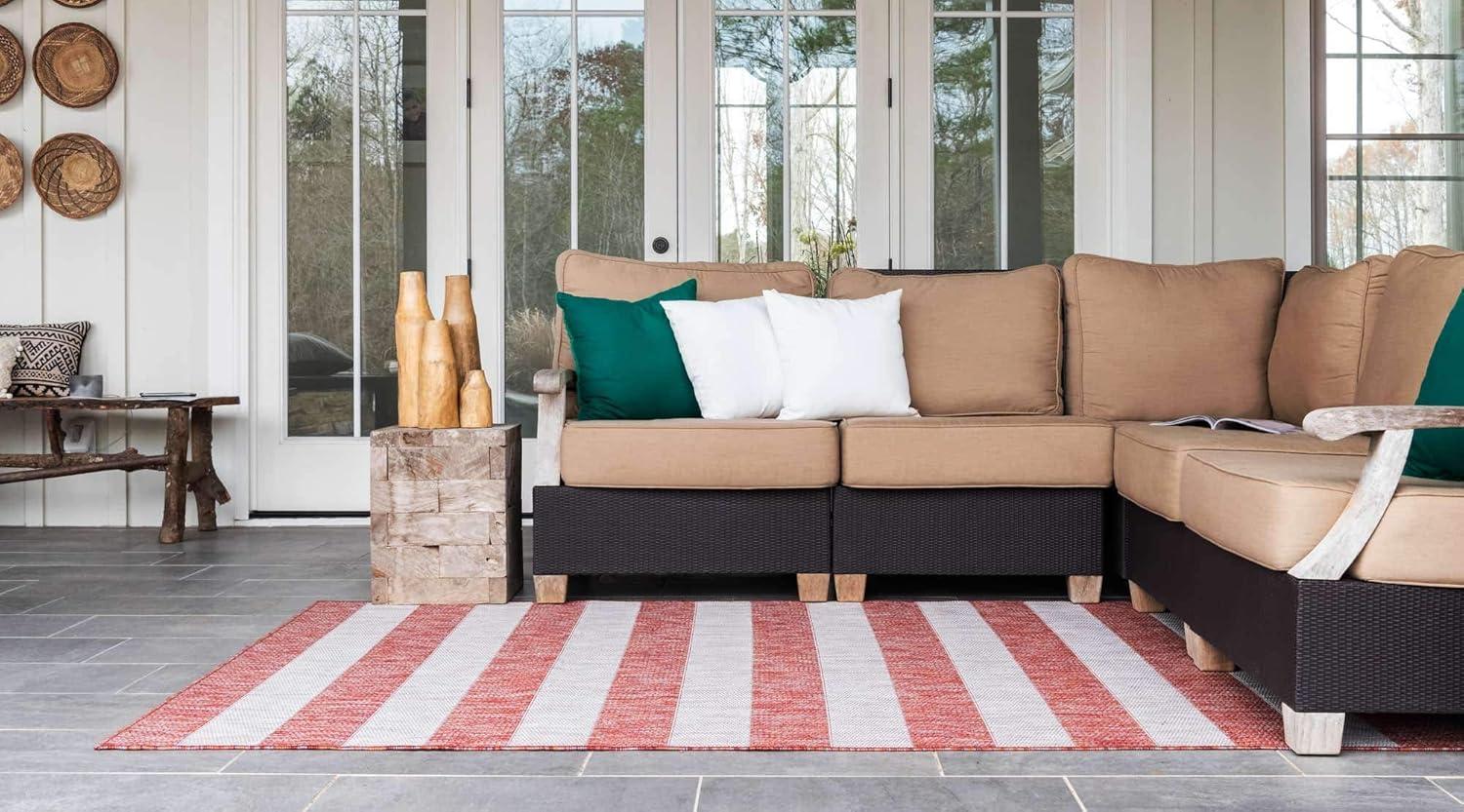 Unique Loom 4' 1 x 6' 1 Rectangle Indoor/Outdoor Striped Rust Red Area Rug