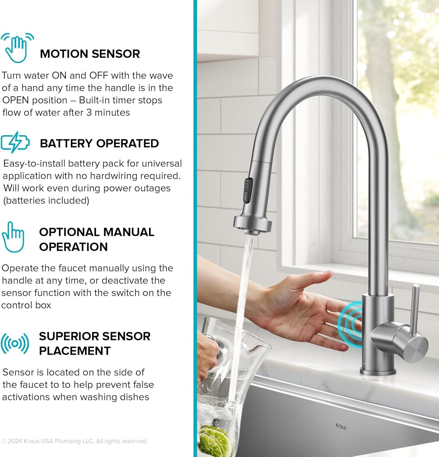 KRAUS Bolden Motion Sensor Single Handle Pull Down Touchless Kitchen Faucet