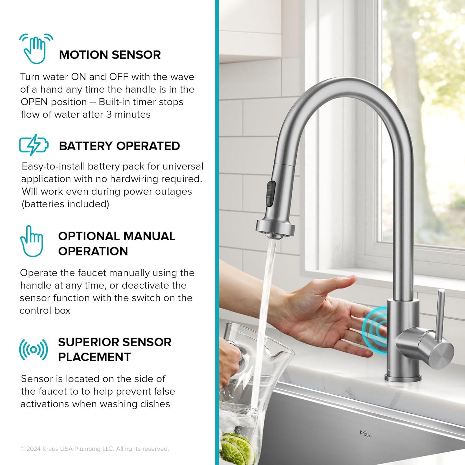 KRAUS Bolden Motion Sensor Single Handle Pull Down Touchless Kitchen Faucet
