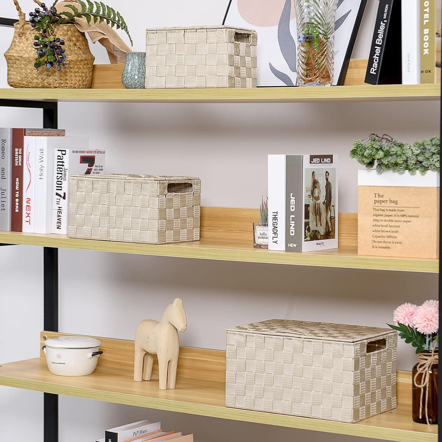 Beige Woven Square Storage Basket Set with Lids