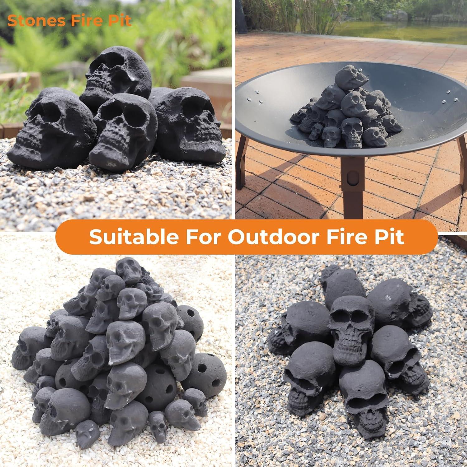 Heyfurni 7pcs Fireproof Skulls Fire Pit Logs for Stone Firepit,Bonfire,Campfire,Charcoal,Mini Size