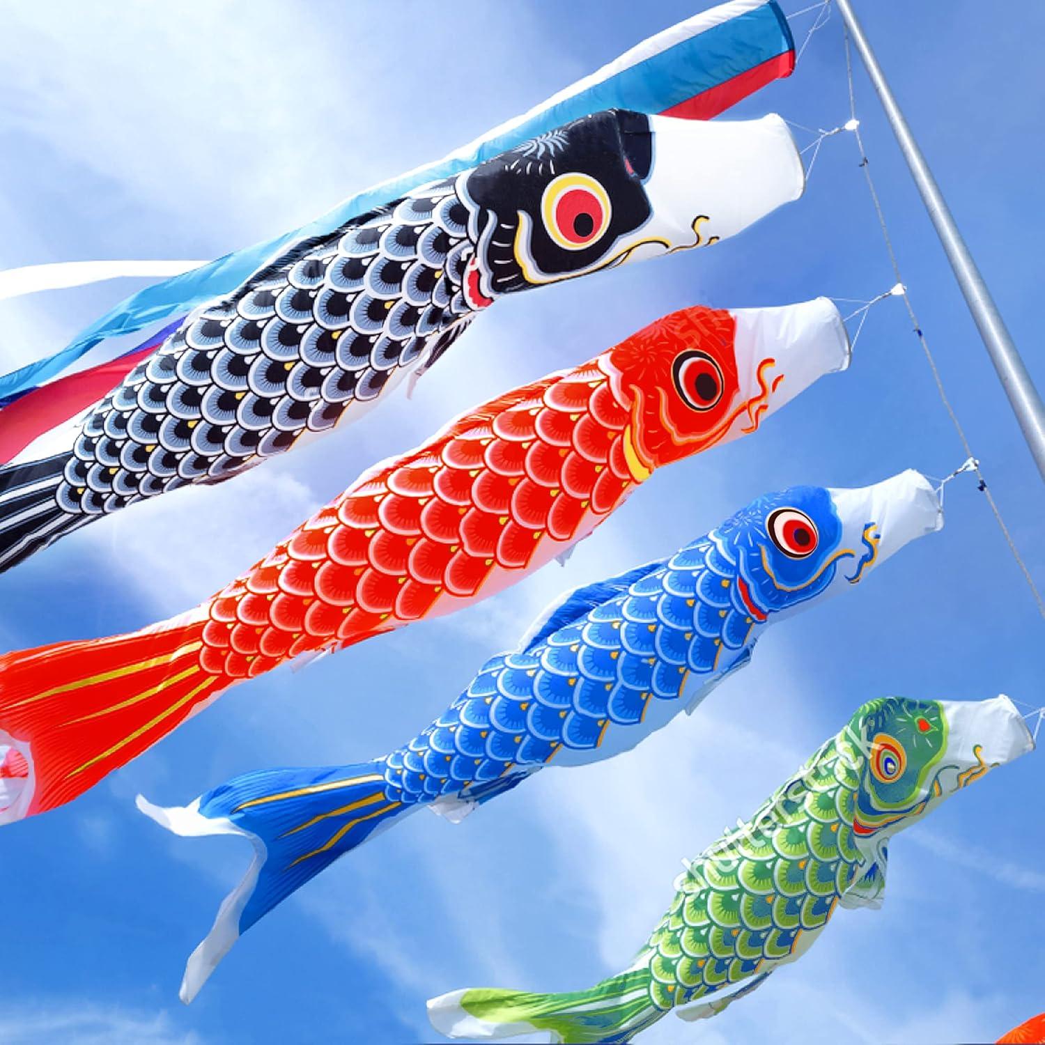 Anley 26" Japan Koi Fish Flag Carp Windsock Streamer - Japanese Koinobori Traditional Hanging Flag & Banner