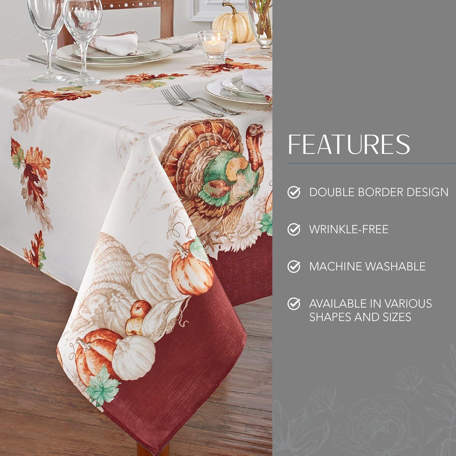 Elrene Home Fashions Holiday Turkey Bordered Fall Wrinkle Resistant Tablecloth, Seasonal Dining-Table Cover, 52" x 52" Square