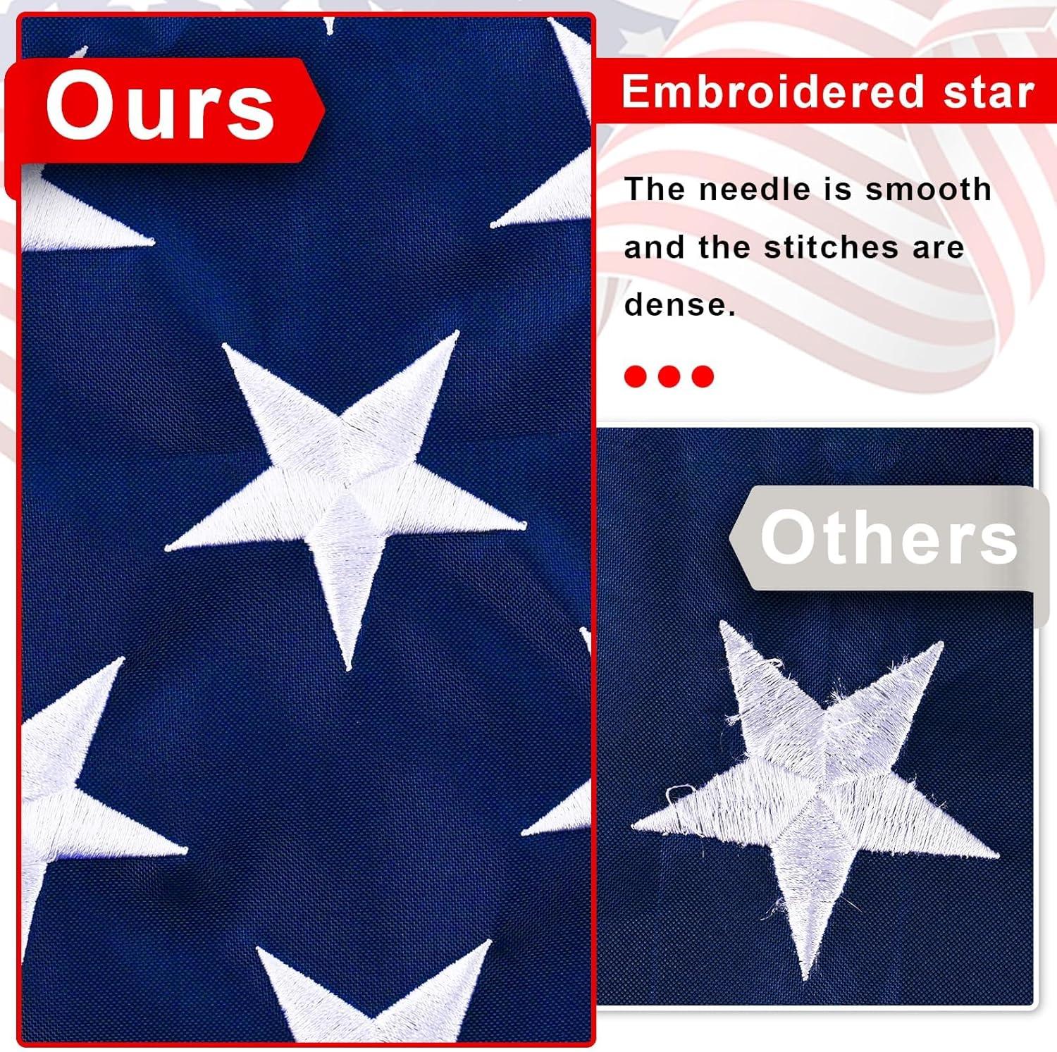 Heavy Duty 3x5 FT American Flag with Embroidered Stars