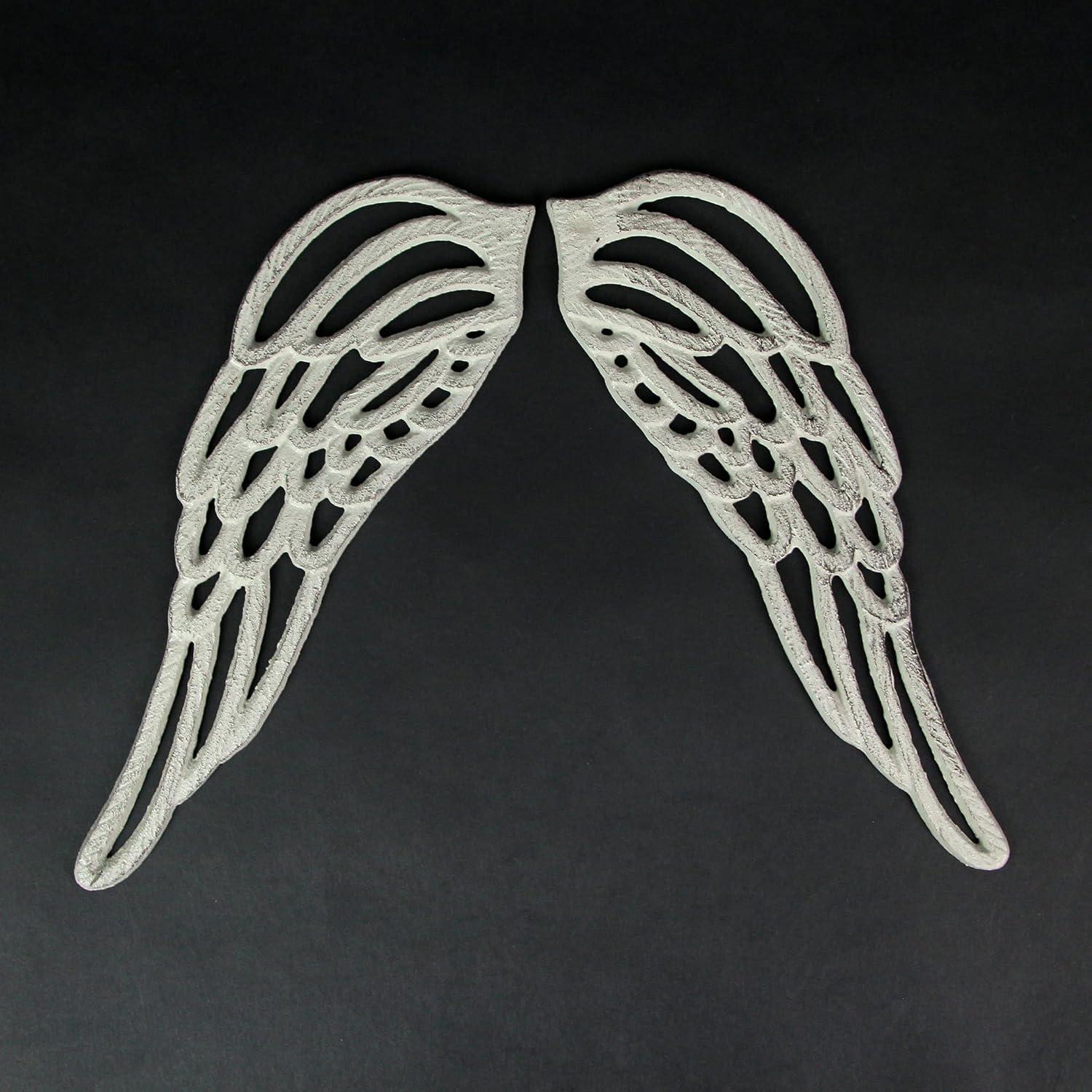 Zeckos Cast Iron Angel Wings Wall Sculpture White Set of Two