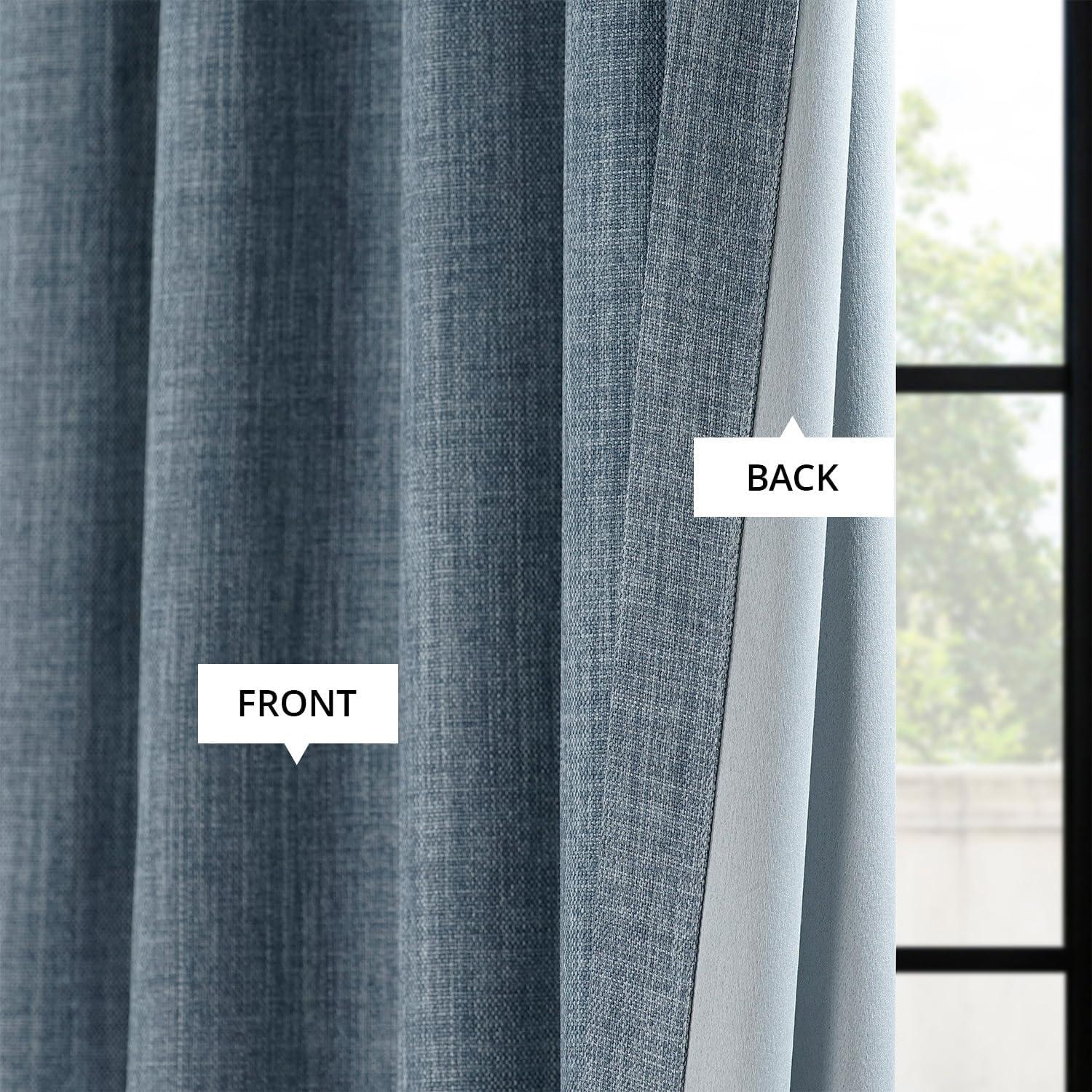 HPD Half Price Drapes Reverie Blue Faux Linen Room Darkening Curtains for Bedroom & Living Room Curtains (1 Panel), Door & Window Curtains 84 inches long, Rod Pocket Curtains & drapes, 50W X 84L