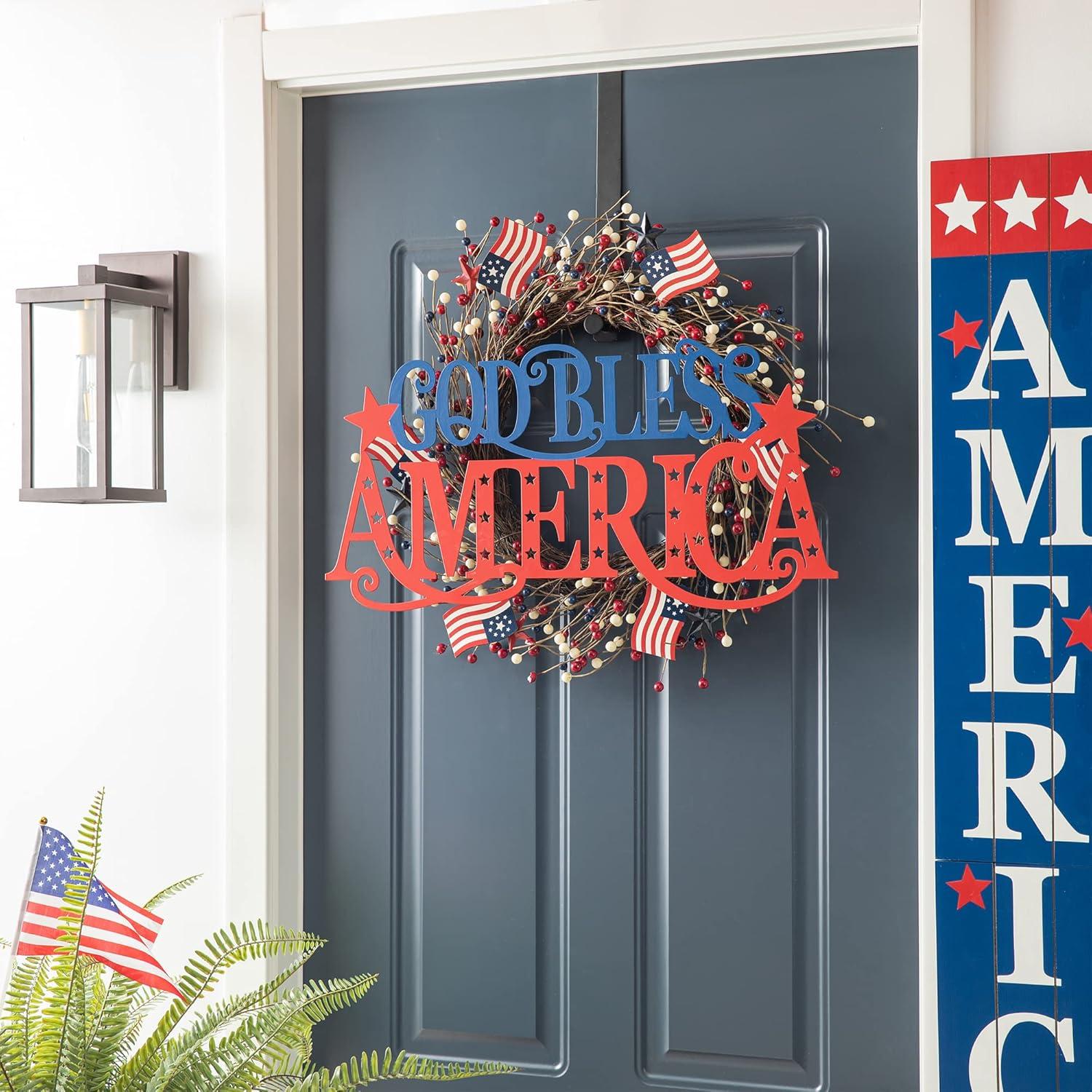 24" Red and Blue Iron Patriotic Wall Decor Sign