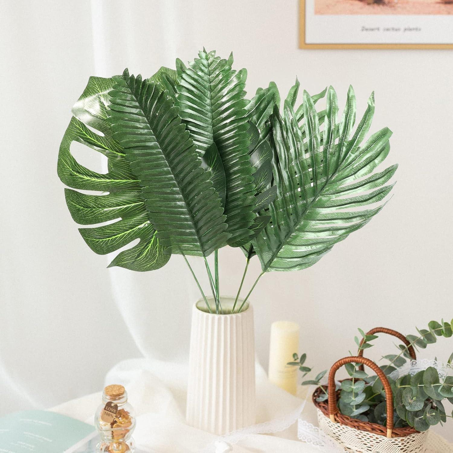 78 Pieces 7 Kinds Artificial Tropical Leaf Jungle Leaves Plant Safari Leaves Decorations for Hawaiian Party Decorations Beach Birthday Luau Party Decorations