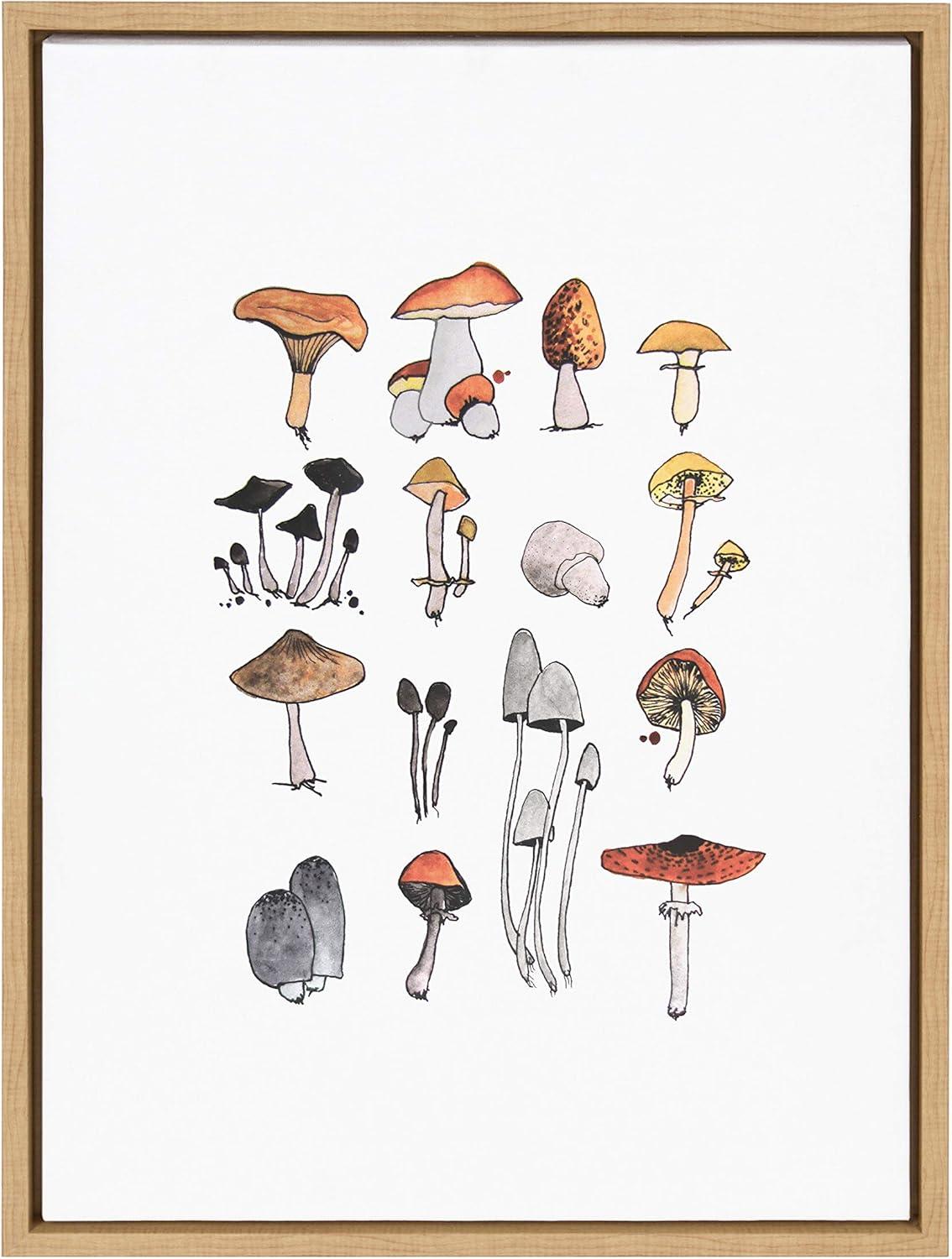 Kate and Laurel Sylvie Group of Mushrooms Framed Canvas by Viola Kreczmer, 18x24, Natural