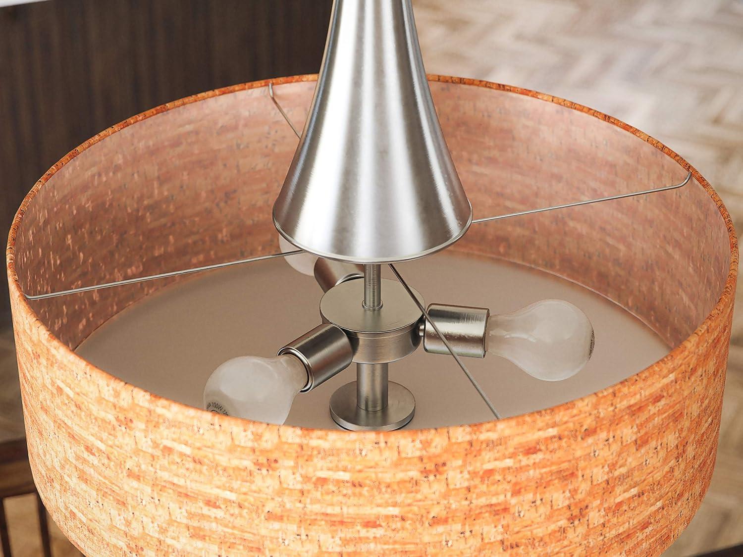 Kenroy Bulletin 3 Light Pendant: Ceiling Lamp, Dining Room Fixture, Cork Drum Shade, UL Listed