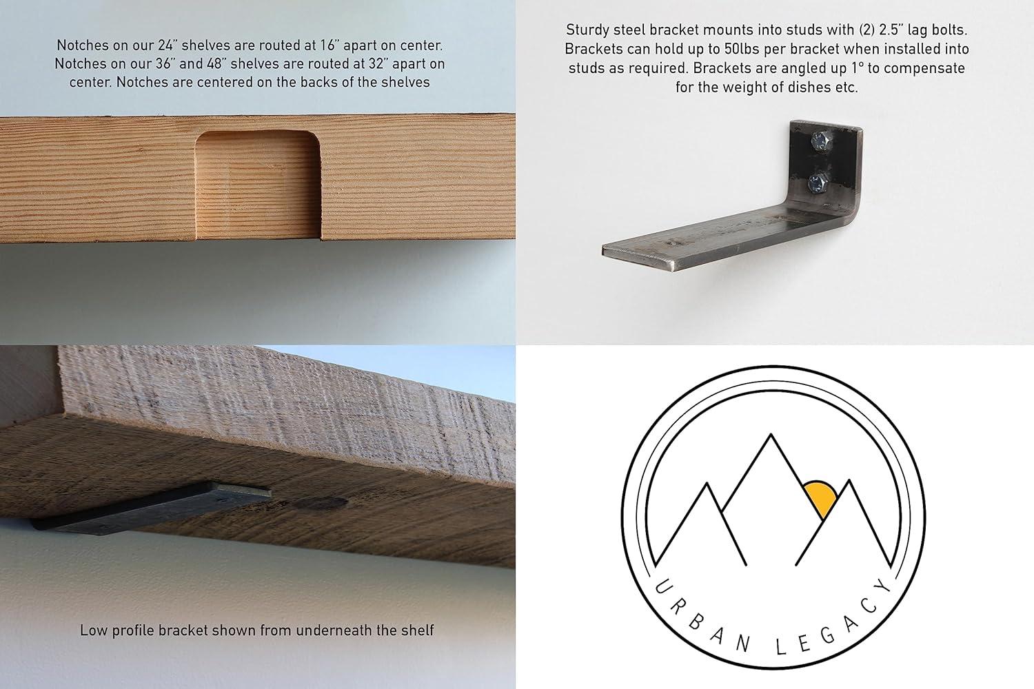 Reclaimed Barn Joist Deep Floating Shelves with Low Profile Brackets