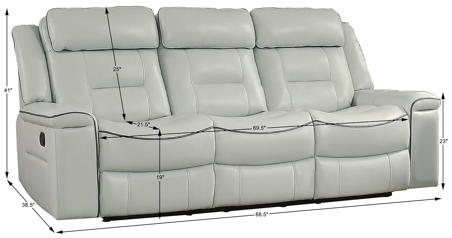 Homelegance Darwan 88" Leather Gel Double Reclining Sofa, Light Gray