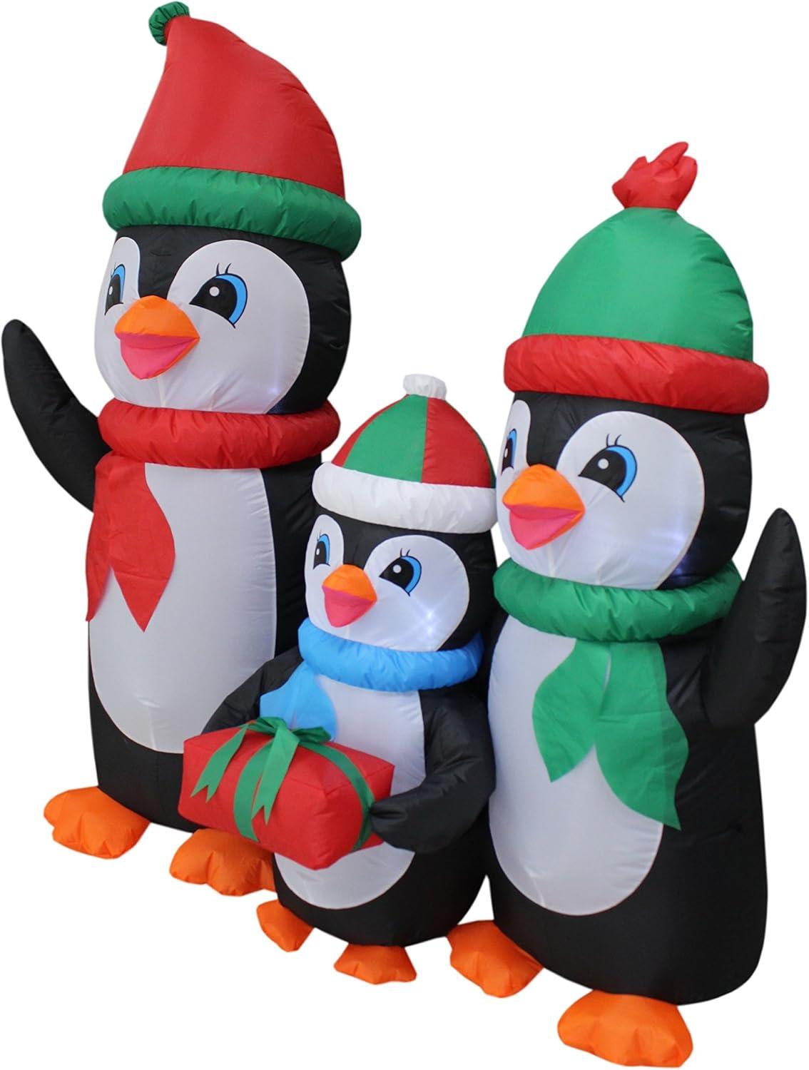 5 Foot Tall Lighted Christmas Inflatable Penguins Family with Gift Box LED Lights Outdoor Indoor Holiday Blowup Lawn Inflatables Home Family Party Decor Yard Decoration