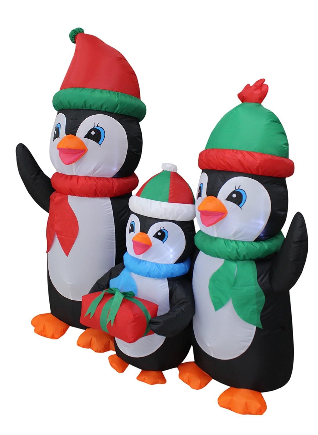 5 Foot Tall Lighted Christmas Inflatable Penguins Family with Gift Box LED Lights Outdoor Indoor Holiday Blowup Lawn Inflatables Home Family Party Decor Yard Decoration