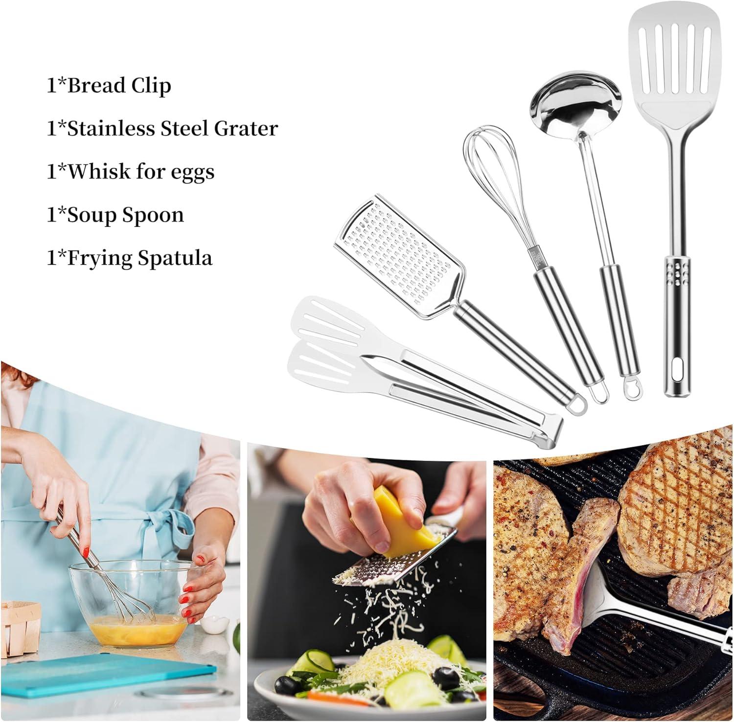 Camping Cooking Utensils Set, Stainless Steel Grill Tools, Camping BBQ Cookware Gear and Equipment for Travel Tenting RV Van Picnic Portable Kitchen Essentials Accessories
