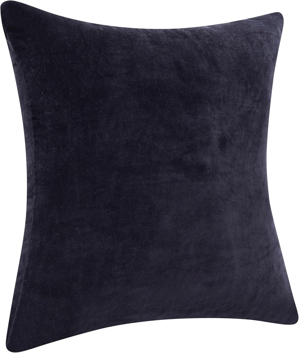 20" Black Cotton Velvet Square Throw Pillow