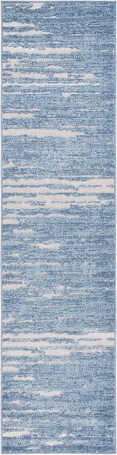 Washable Reversible Blue and Beige Geometric 9' x 12' Area Rug