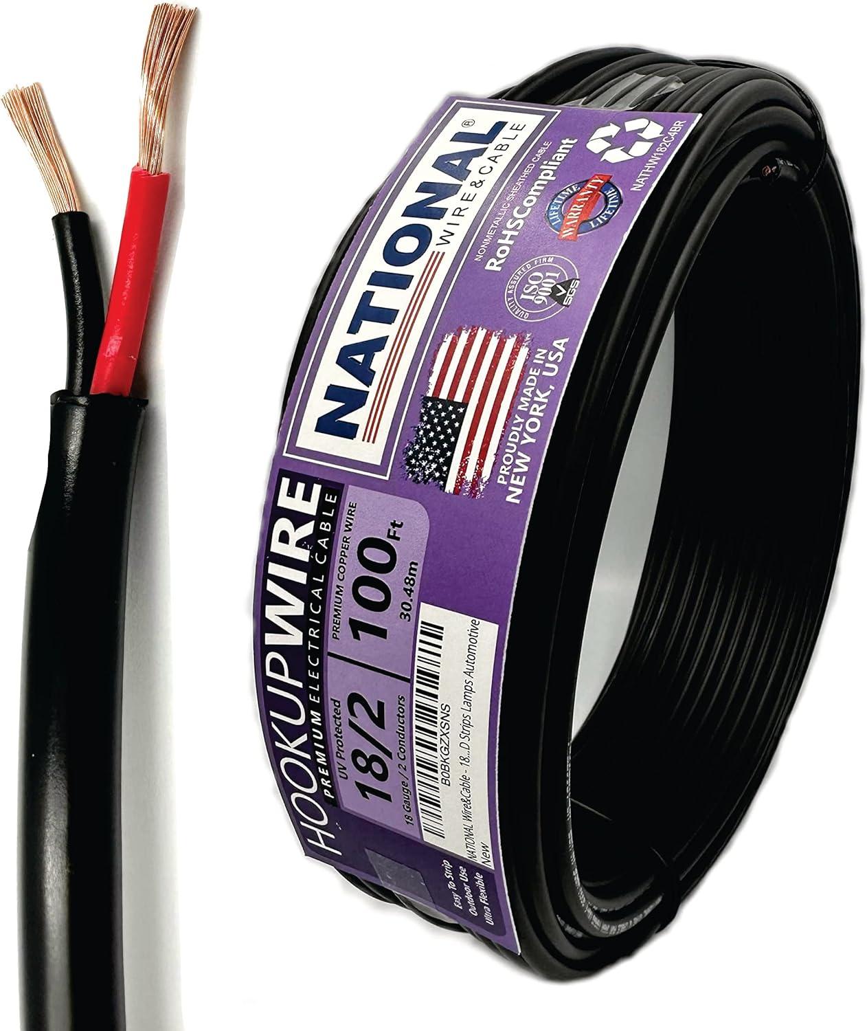 NATIONAL Wire&Cable - Premium Electrical Wire - 18 Gauge 2 Conductors - 100Ft - Made in USA