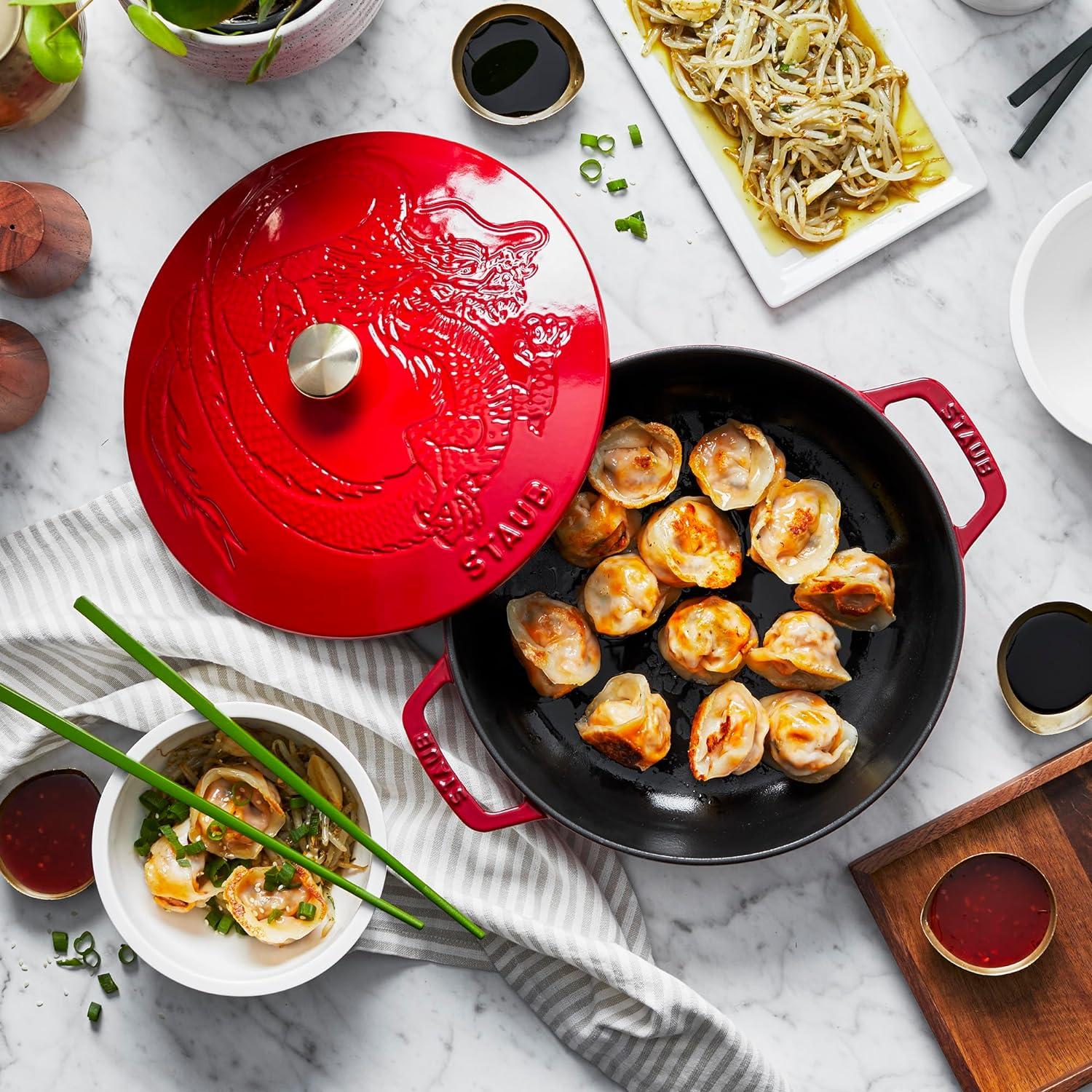 Staub ® 2.5-Qt. Cherry Cast Iron Saute Pan with Dragon Lid