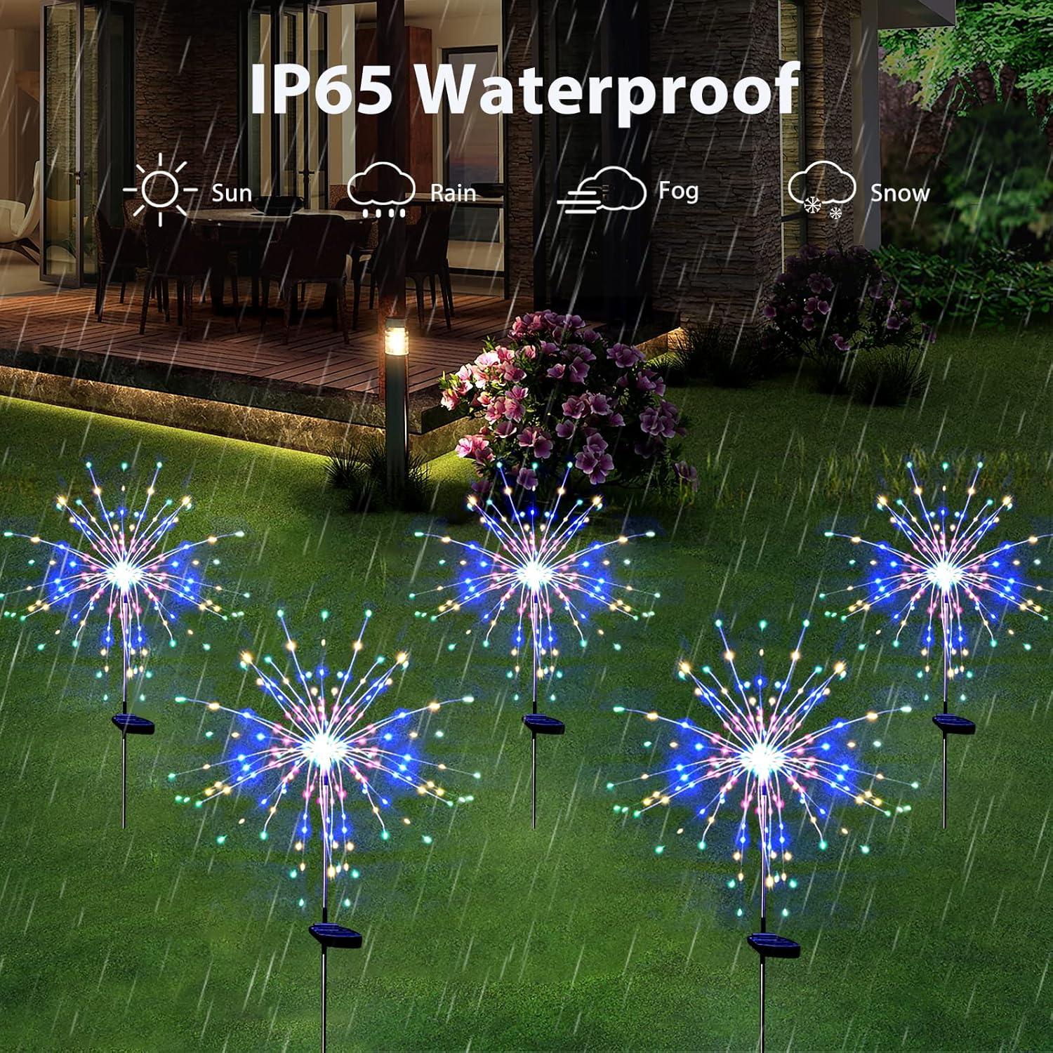 OriginalSourcing 4 Pack 120LED Solar Lights for Outside, Solar Firework Light Outdoor Waterproof with 8 Flashing Modes, Solar Lights for Lawn and Garden Decoration, Multicolo