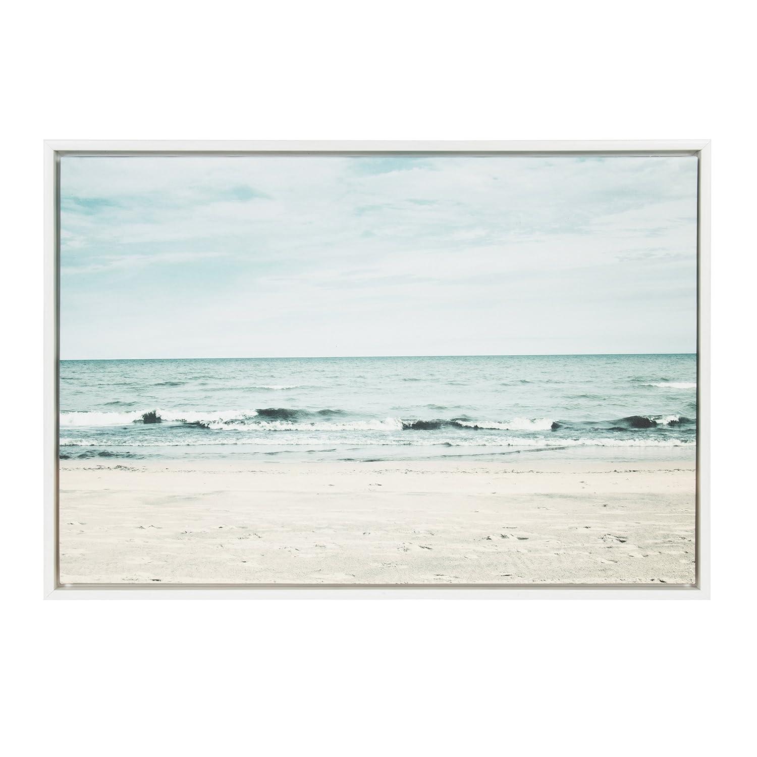 23" x 33" Sylvie Beach 2 Framed Canvas by F2 Images White - Kate and Laurel: Modern Wall Art, Ocean Screen Print, Sawtooth Back Mount