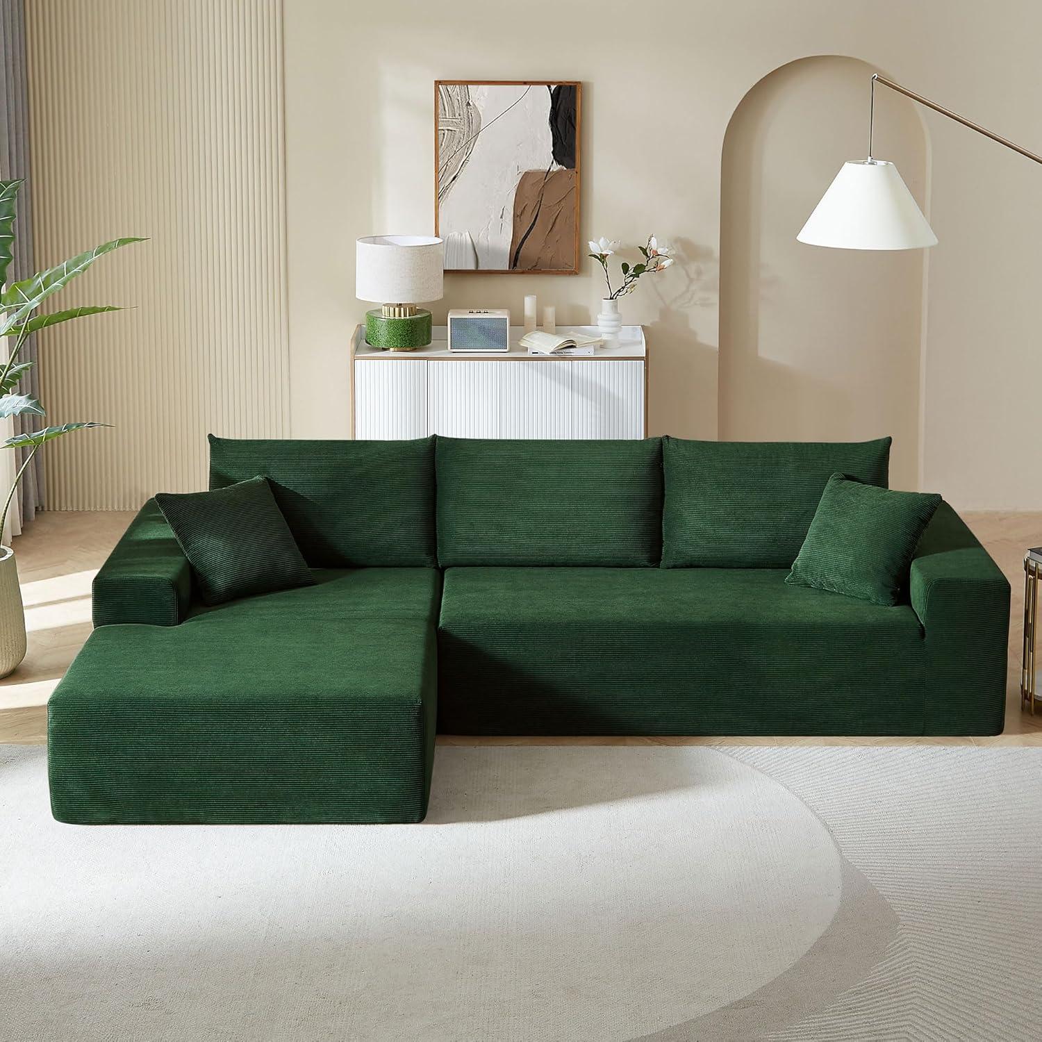 Minimalist Interior Sofa, Upholstered L Shape Cloud Couch, Chenille Modular Sofa Couch with Pillows for Living Room Apartment Studio/No Assembly Require-Left Facing Chaise(Blue)