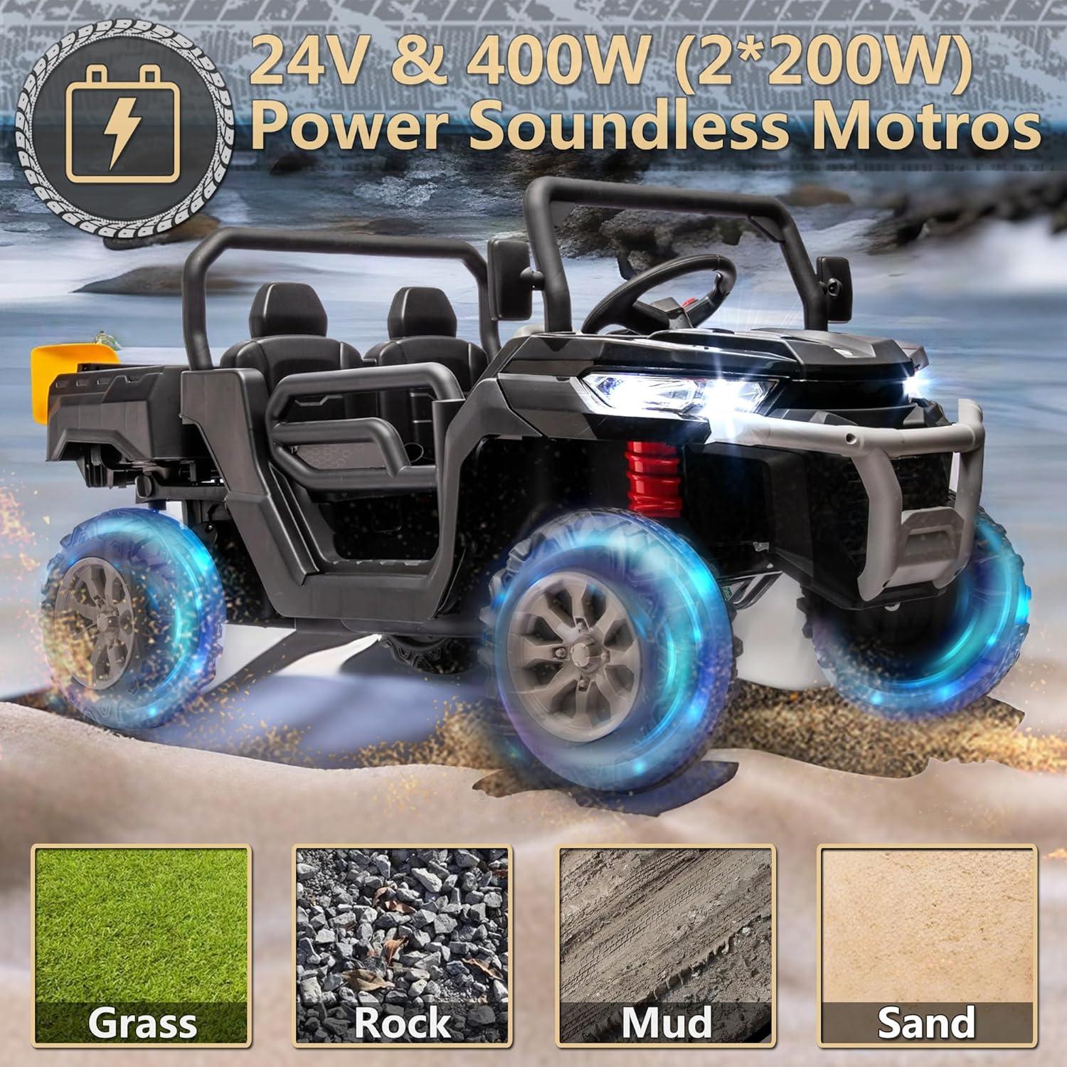 Xuanlur 24V 2 Seater Kids Ride on Car Truck, Ride on UTV W/ 2x200W Motor, 24 Volt Ride on Toys W/ Dump Bed/Shovel, Electric Car for Kids W/ Durable Tires, LED Light, Music, Remote Control, Blue
