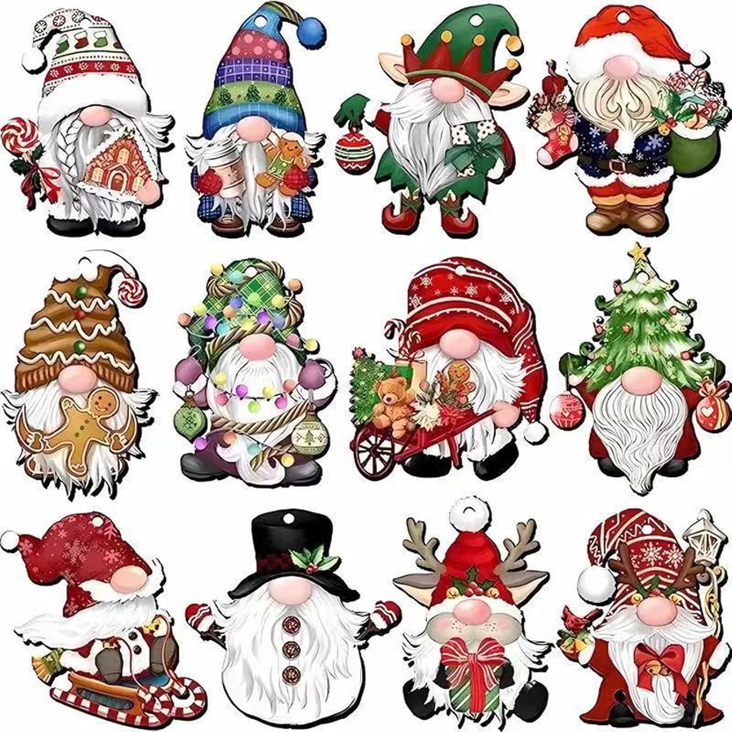24pcs Gnome Christmas Ornaments Set - Festive Decorations with Wooden Gnomes for Tree Adornments & Ultimate Holiday Celebration Accessories