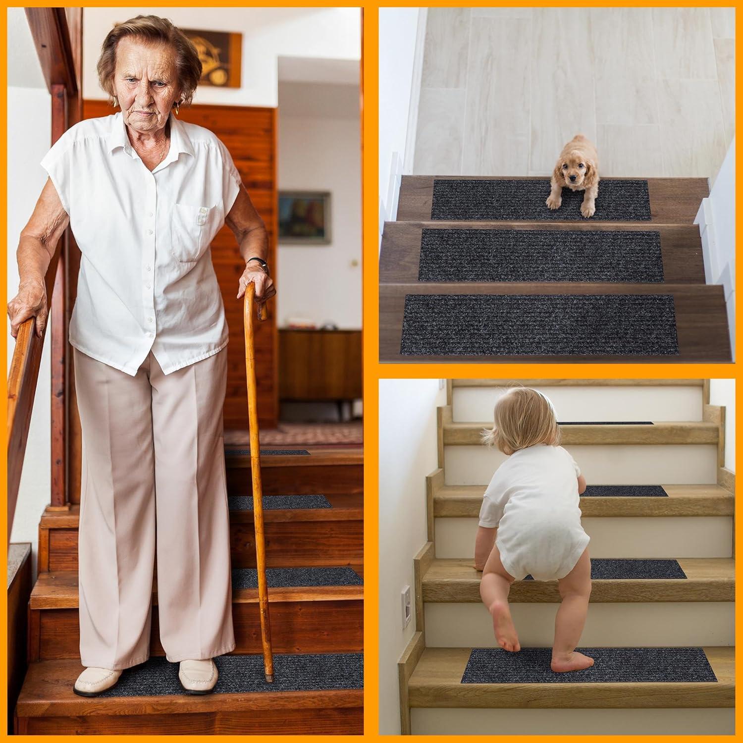 Ottomanson Lifesaver Non-Slip Rubberback Scrape Rib Indoor/Outdoor Stair Treads