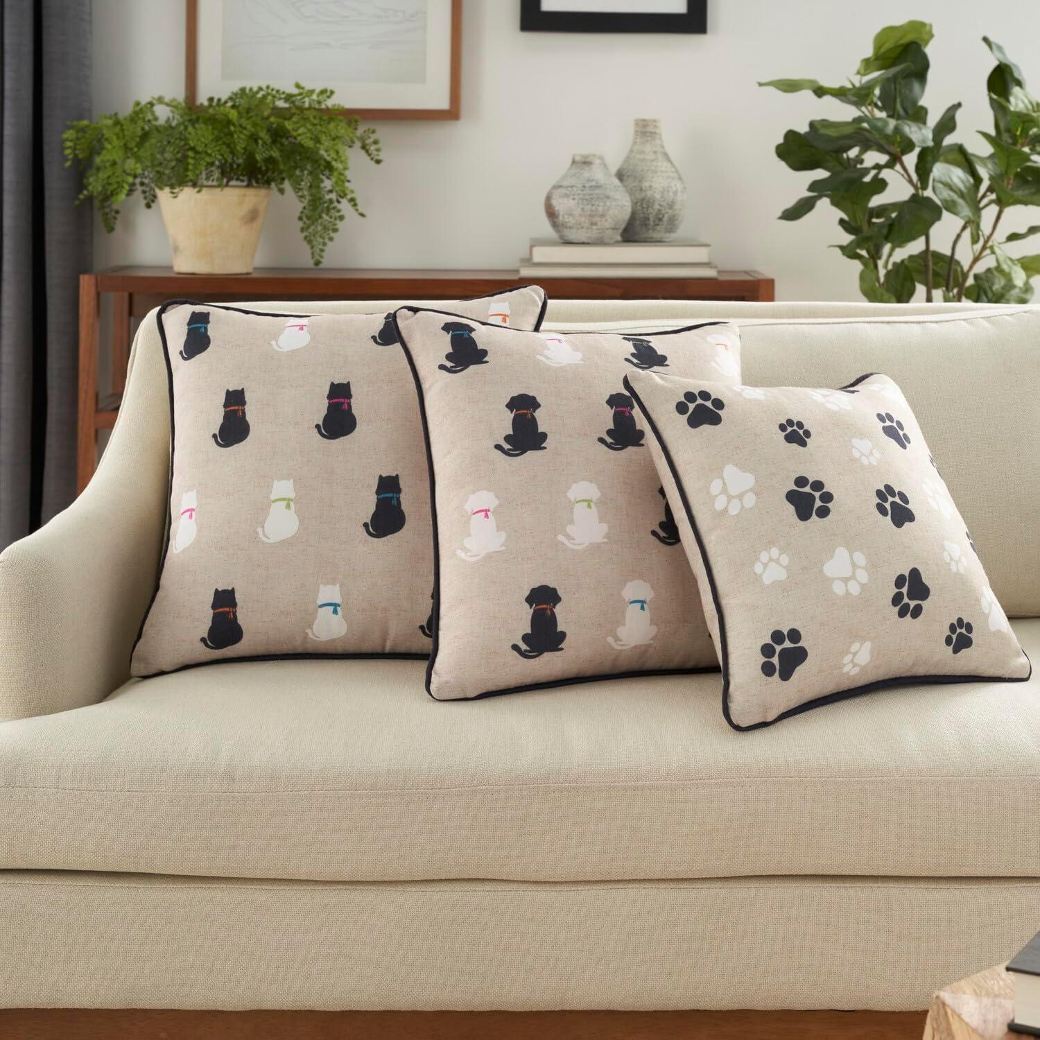 Nourison Pet Beds & Houses Emb Paw Prints Black 14" x14" Throw Pillow