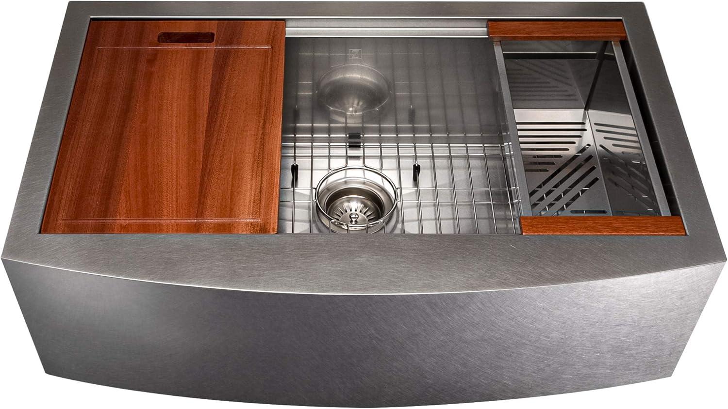 DuraSnow ZLINE 33" Moritz Farmhouse Apron Mount Single Bowl Fingerprint Resistant Stainless Steel Kitchen Sink with Bottom Grid and Accessories