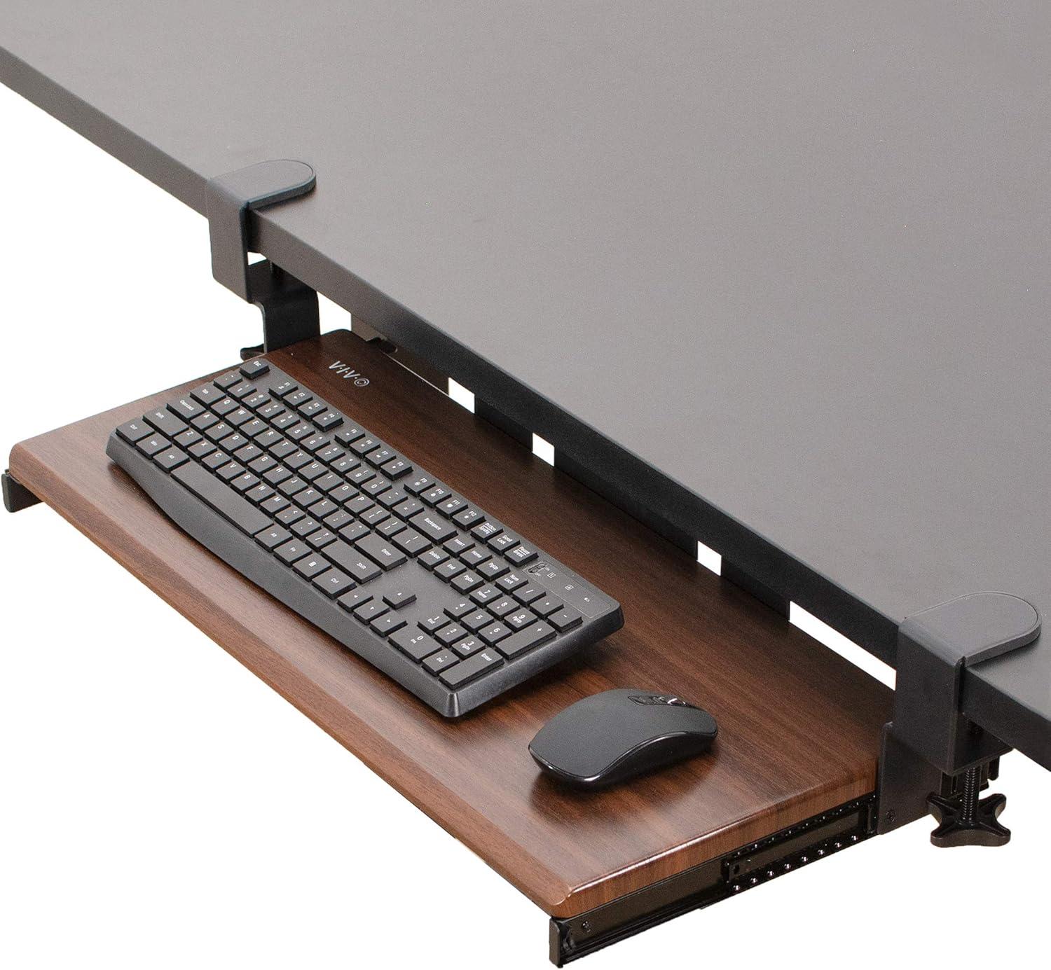 Dark Walnut and Black Adjustable Under Desk Keyboard Tray