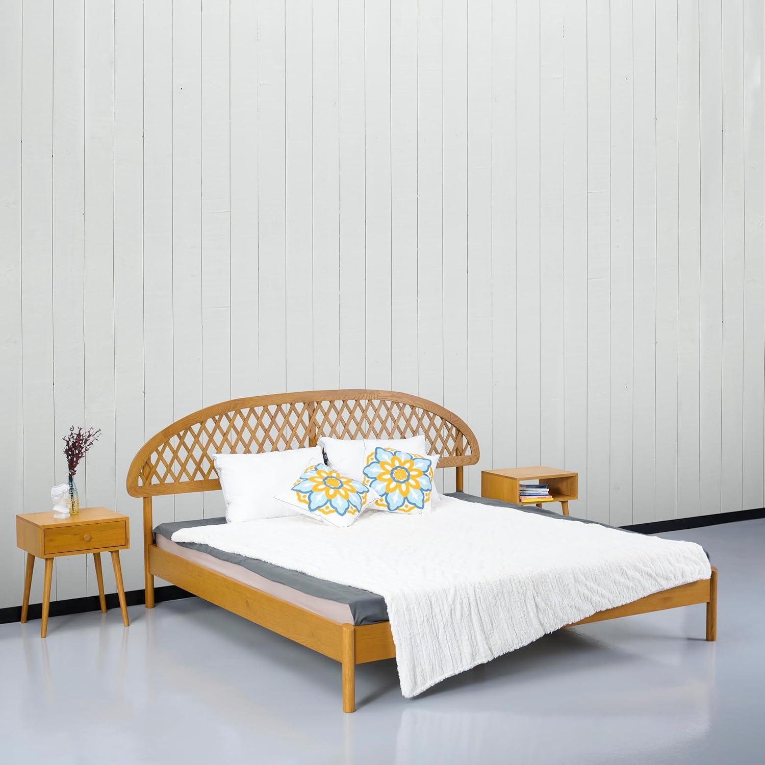 NTC Gem Solid Wood Bed Frame with Headboard and Silent Slats, 1000 Lbs. Capacity Bed Frame