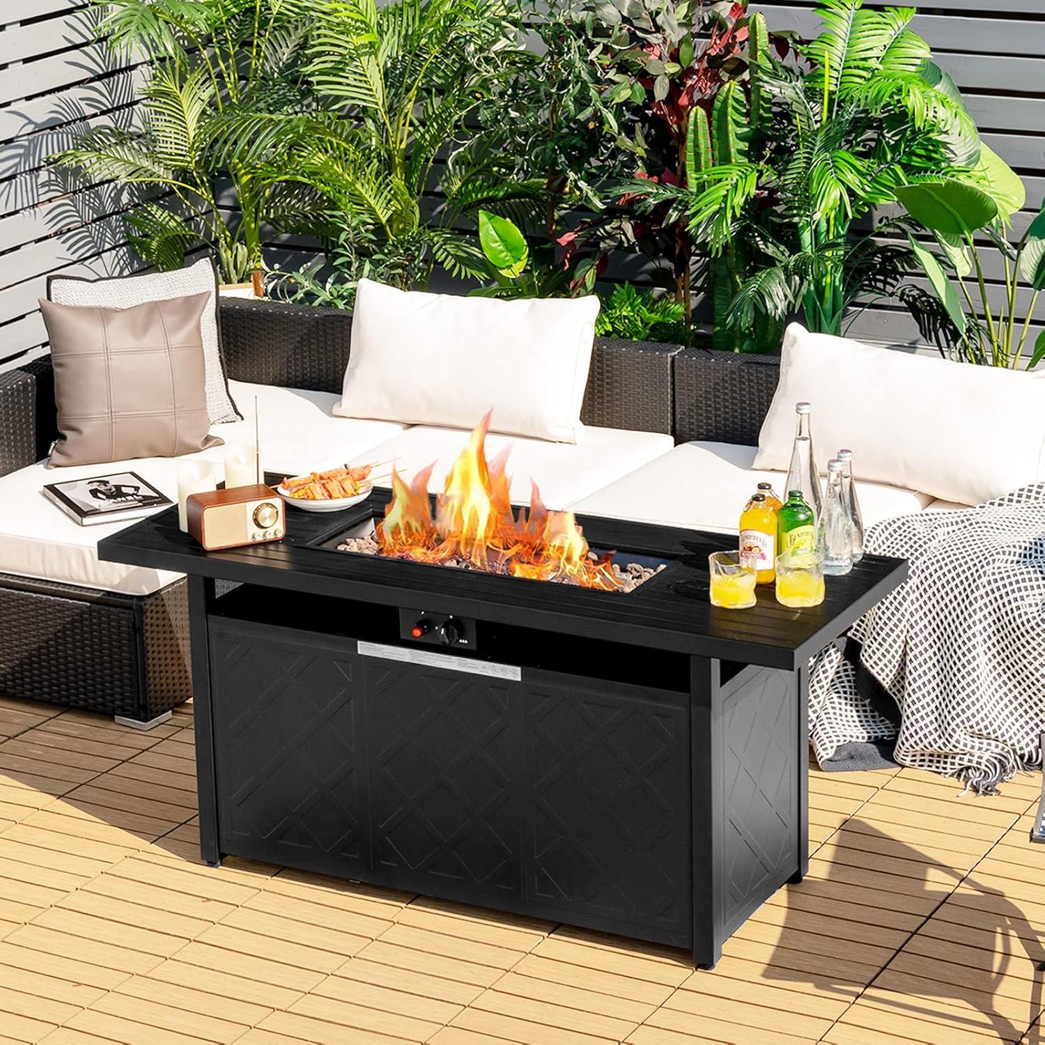 DEXTRUS 57 Inch Propane Outdoor Firetable 50000 BTU Gas Fire Pit with Ignition Systems for Patio Garden Backyard (Black)