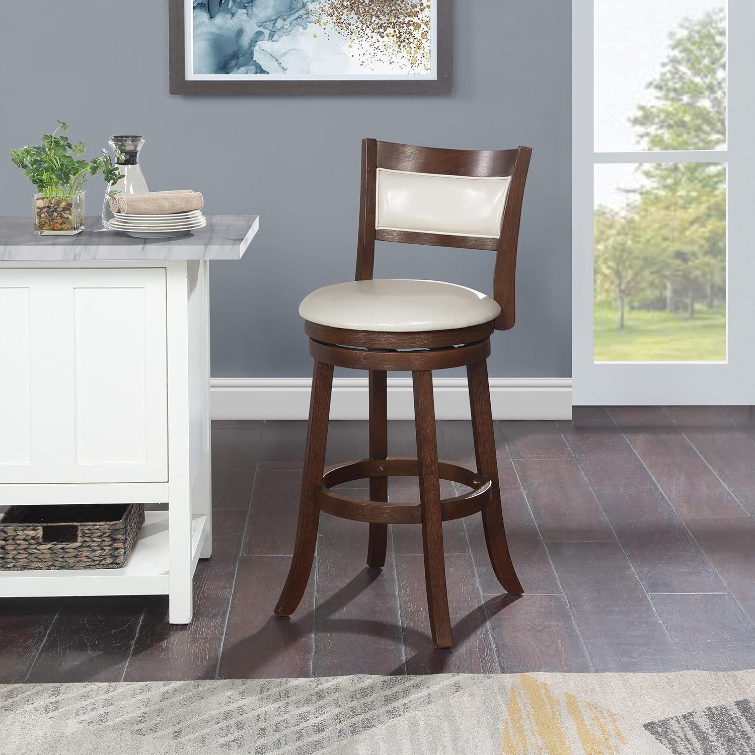 30" Swivel Stool in Cream Faux Leather with Dark Walnut Finish