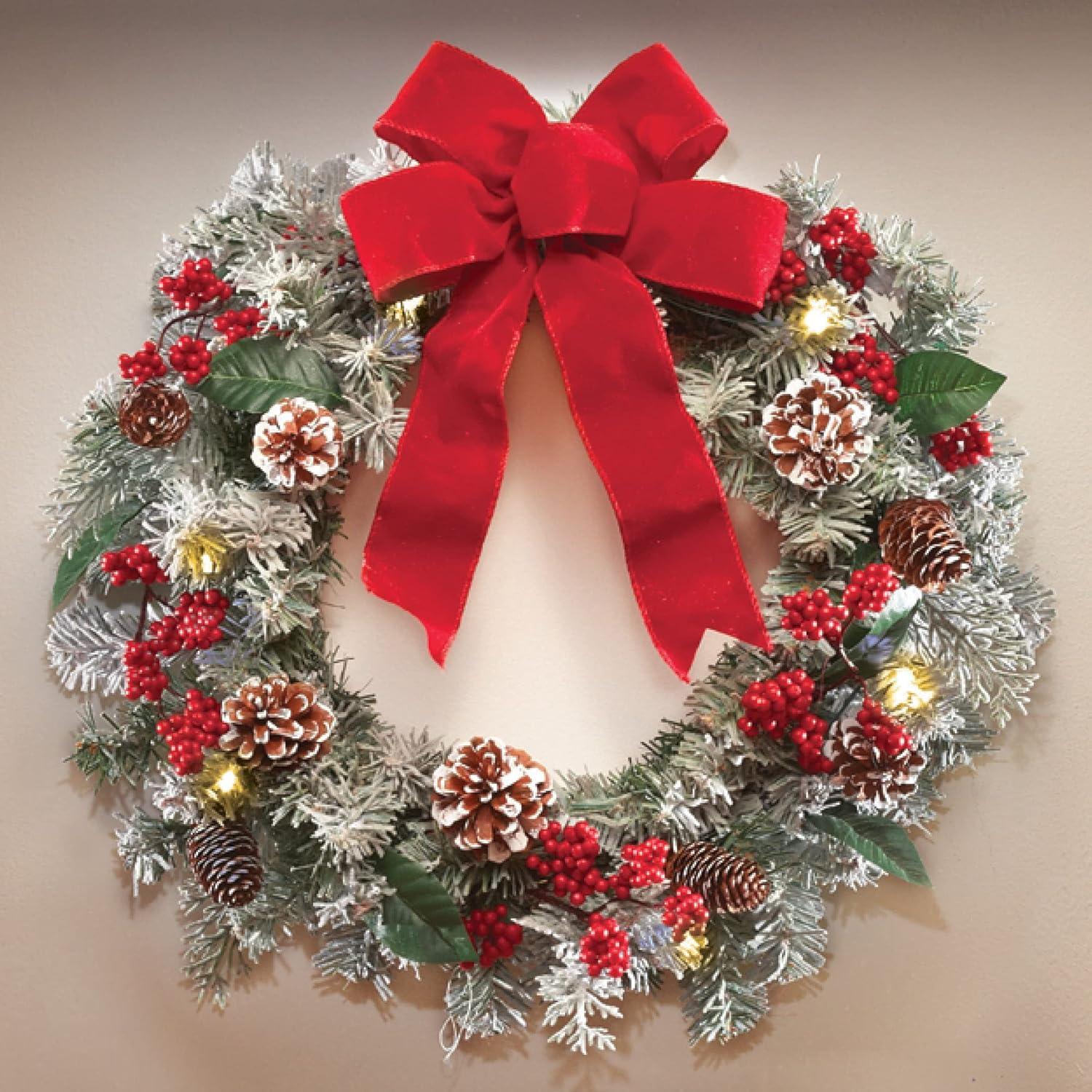 Collections Etc Lighted Holiday Frosted Pine Wreath