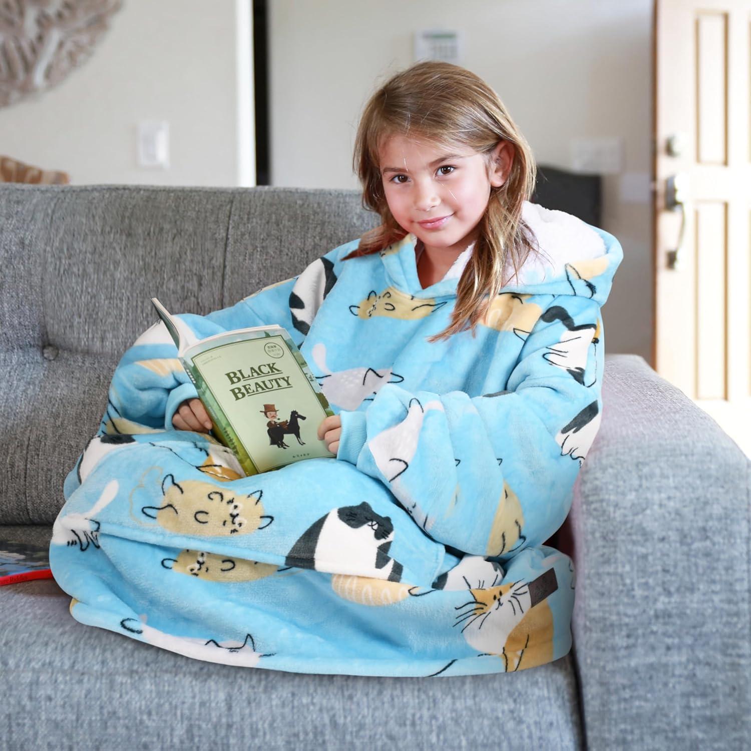 Catalonia Catalonia Blanket Hoodie for Kids, Oversized Wearable Fleece Sweatshirt Pullover for Teens Youth