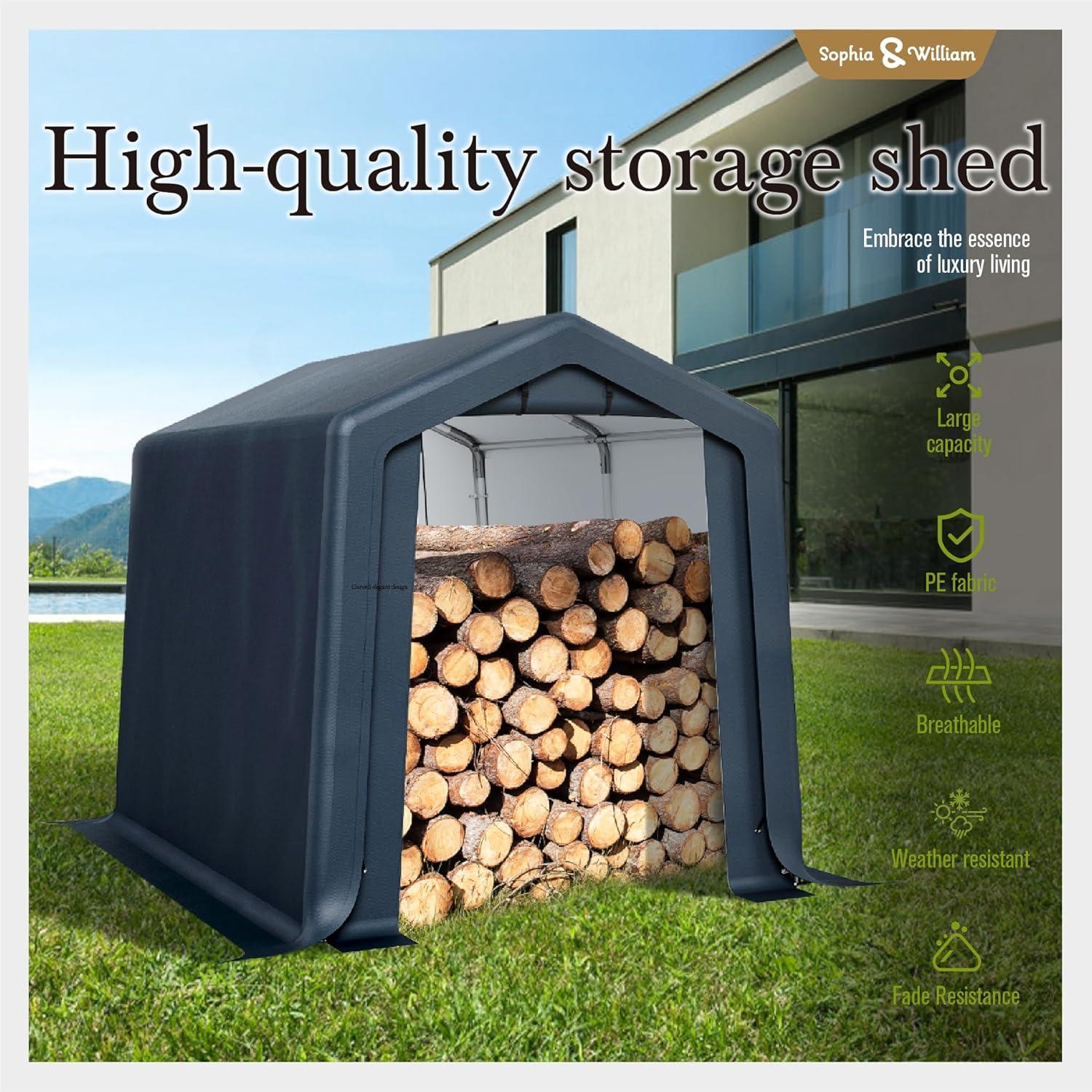 Alpha Joy 8 x 12 x 7.3ft Outdoor Storage Shed Heavy Duty Portable Carport Canopy Shelter, for Bike, Motorcycle, Garden Storage