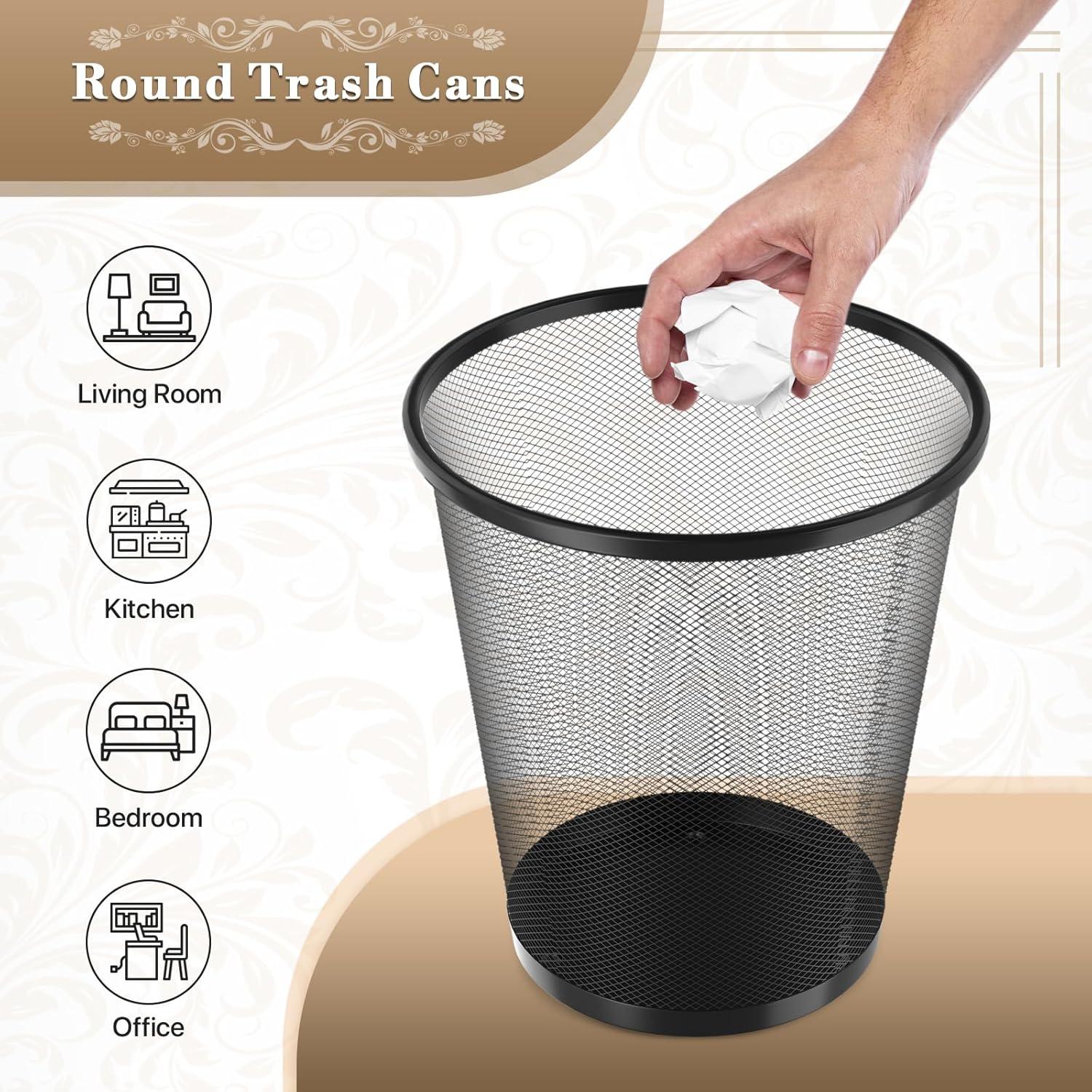 Magshion 2PCS 5 Gallon Open Top Mesh Waste Paper Basket, Non-Slip Base Trash Cans, Iron Round Wire Bin for Kitchen Bathroom Office, Blac