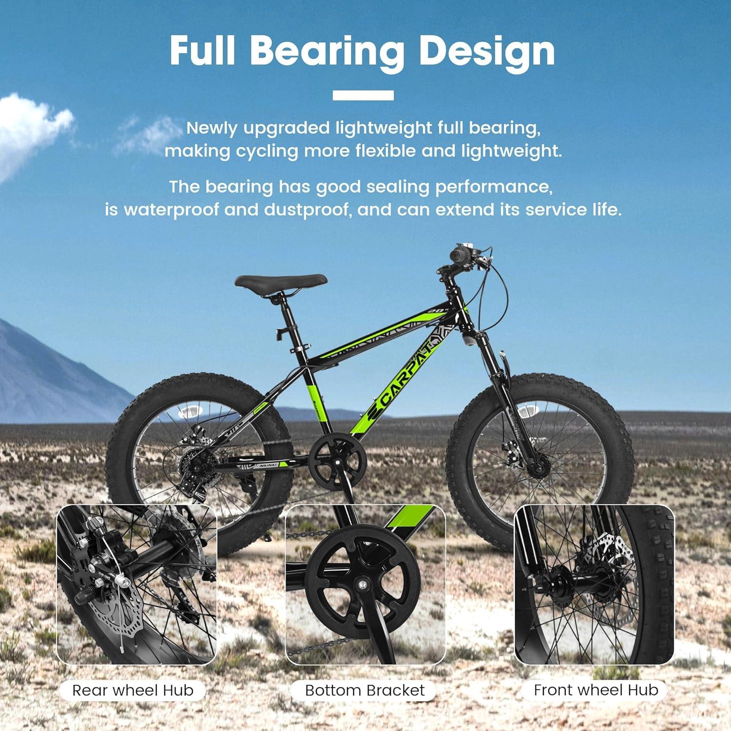 Mountain Bike 20 inch Wheels Fat Tire Bike,4" Wide Fat Tire Snow Mountain Bike ,7 Speed Teenager Children Kids' Bicycles