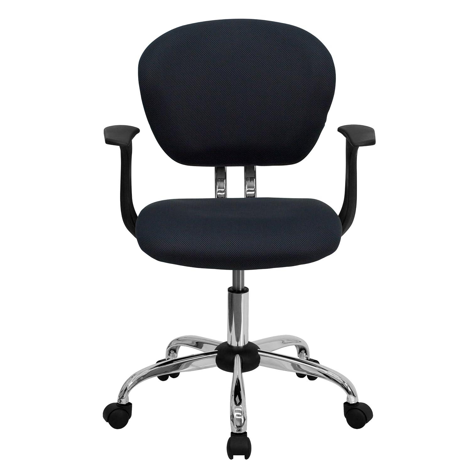 Flash Furniture Mid-Back Gray Mesh Padded Swivel Task Office Chair with Chrome Base and Arms