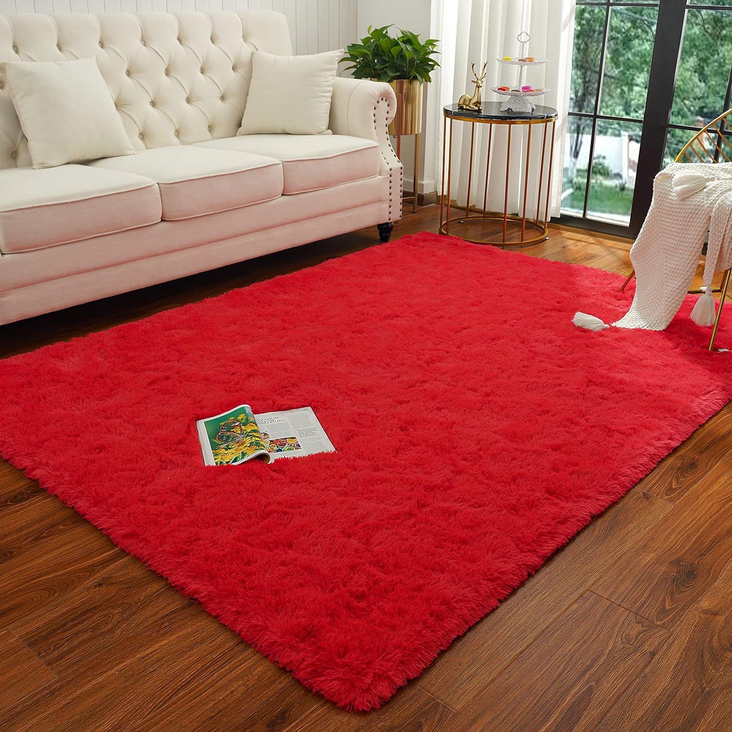 Softlife Super Soft Rug For Living Room Fluffy Rugs For Dorm Room Cute Plush carpet For Bedroom,8' x 10',Red